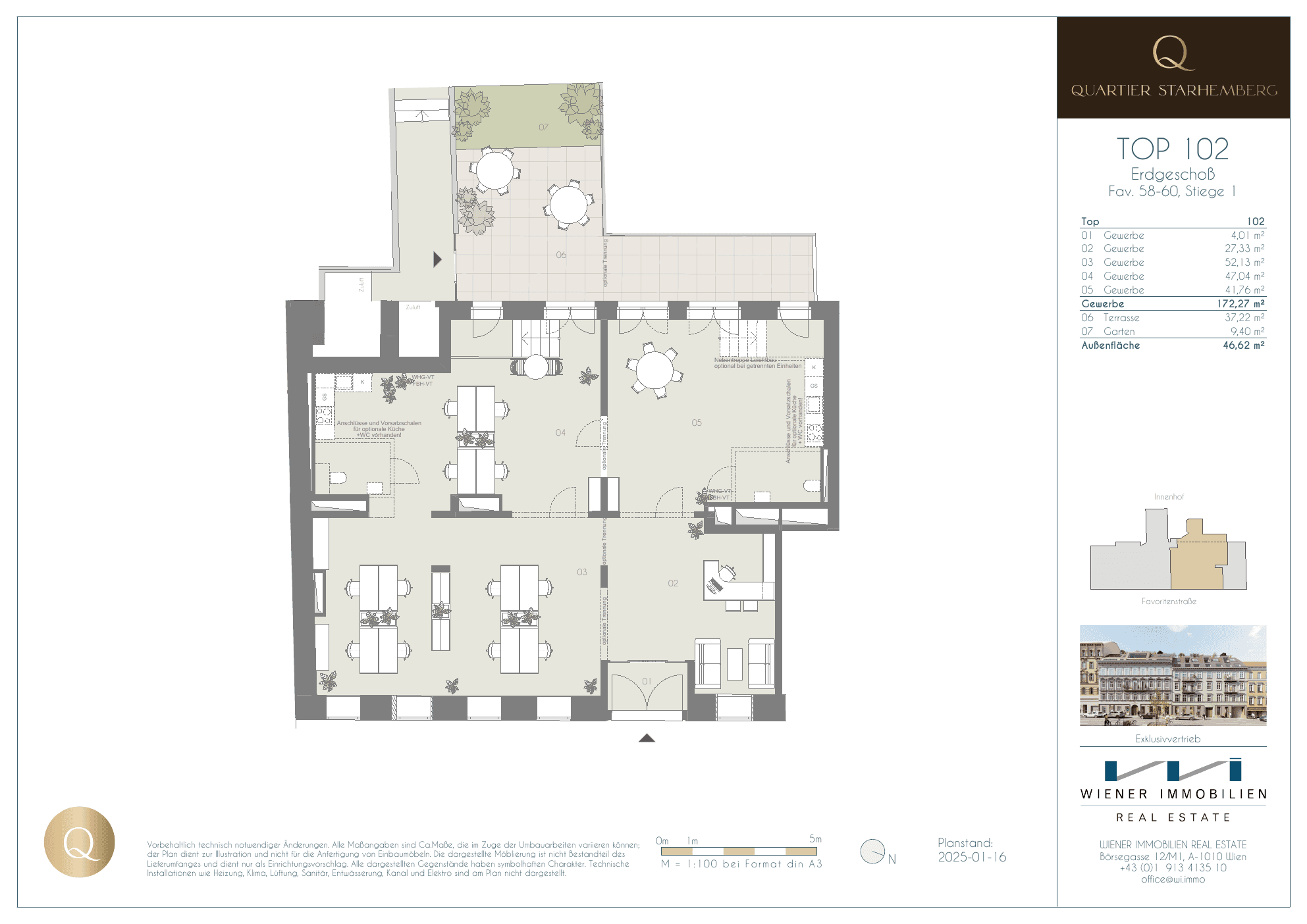 Grundriss Top Büro 102 — Quartier Starhemberg — 4 Zimmer — 169,4 m² — Ground floor