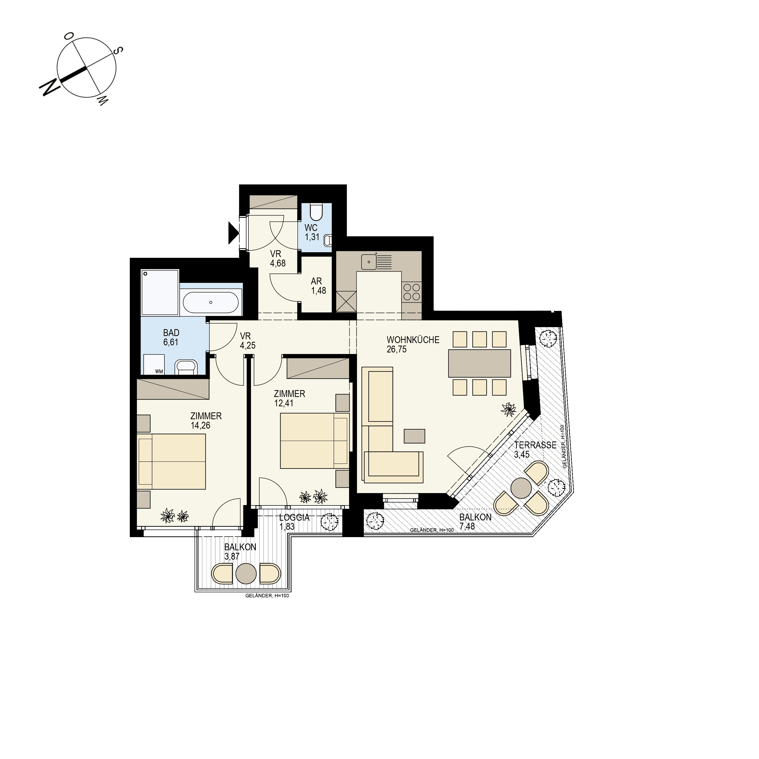 Grundriss Top 1/20 — Der Goldene Phönix — 3 Zimmer — 73,6 m² — 3rd floor — SW