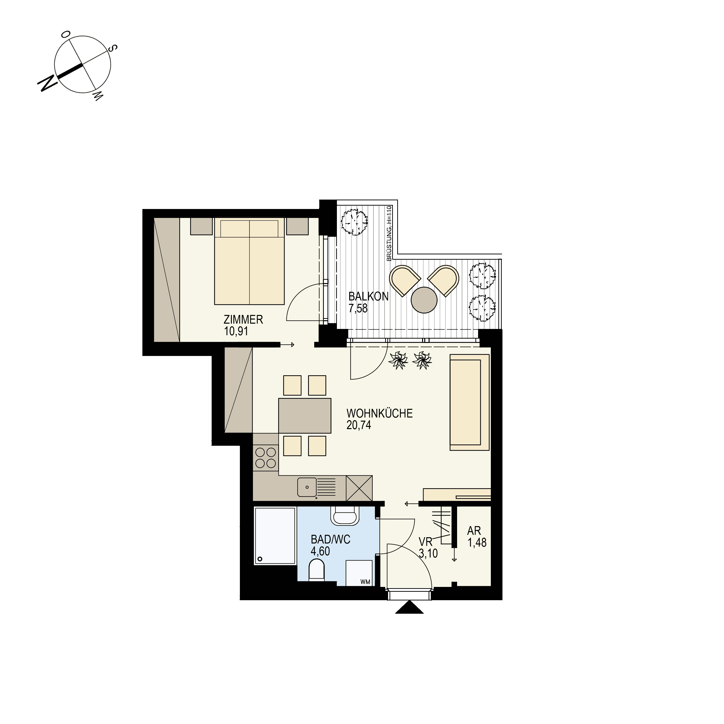 Grundriss Top 2/26 — Der Goldene Phönix — 2 Zimmer — 40,8 m² — 3rd floor — O