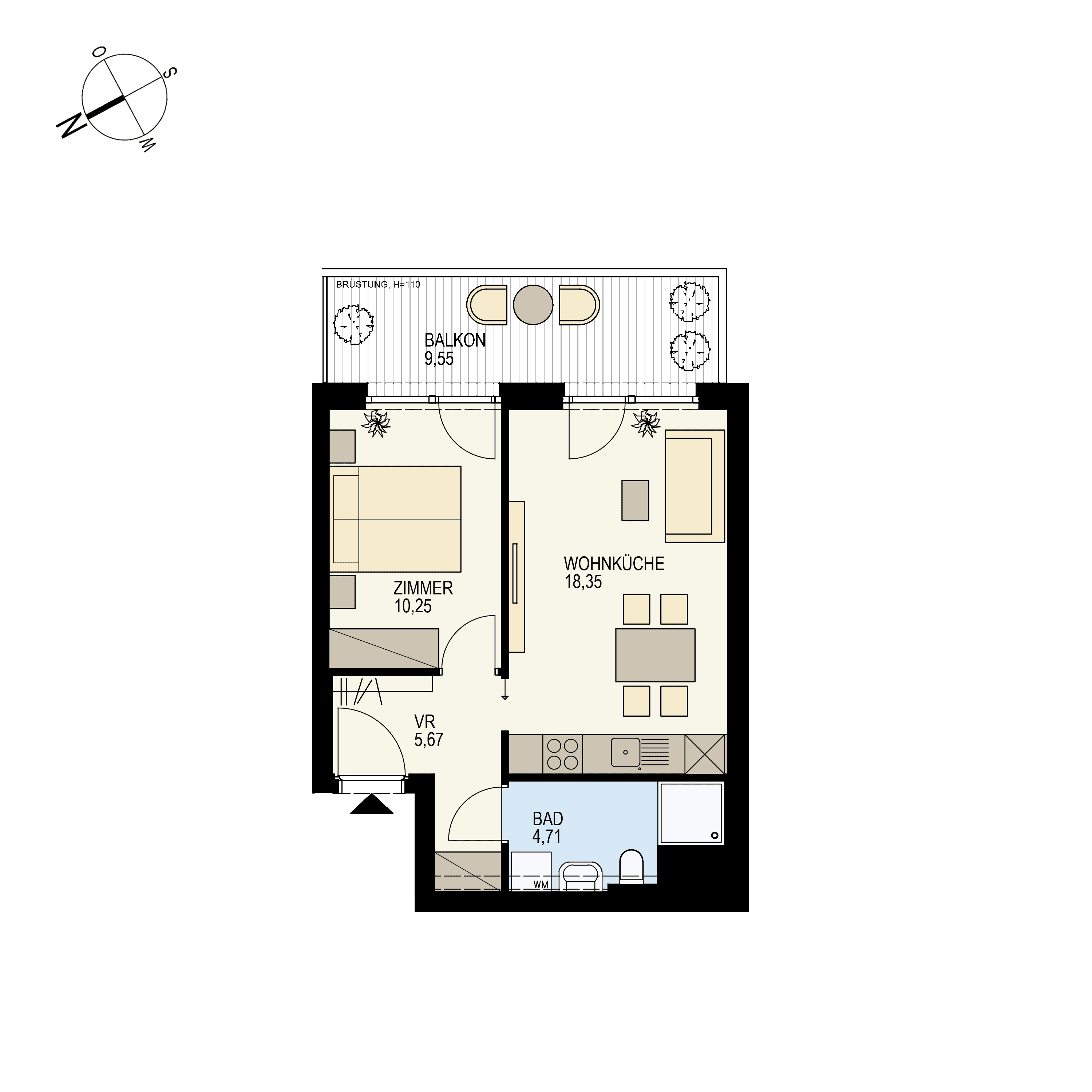 Grundriss Top 2/31 — Der Goldene Phönix — 2 Zimmer — 39 m² — 4th floor — O