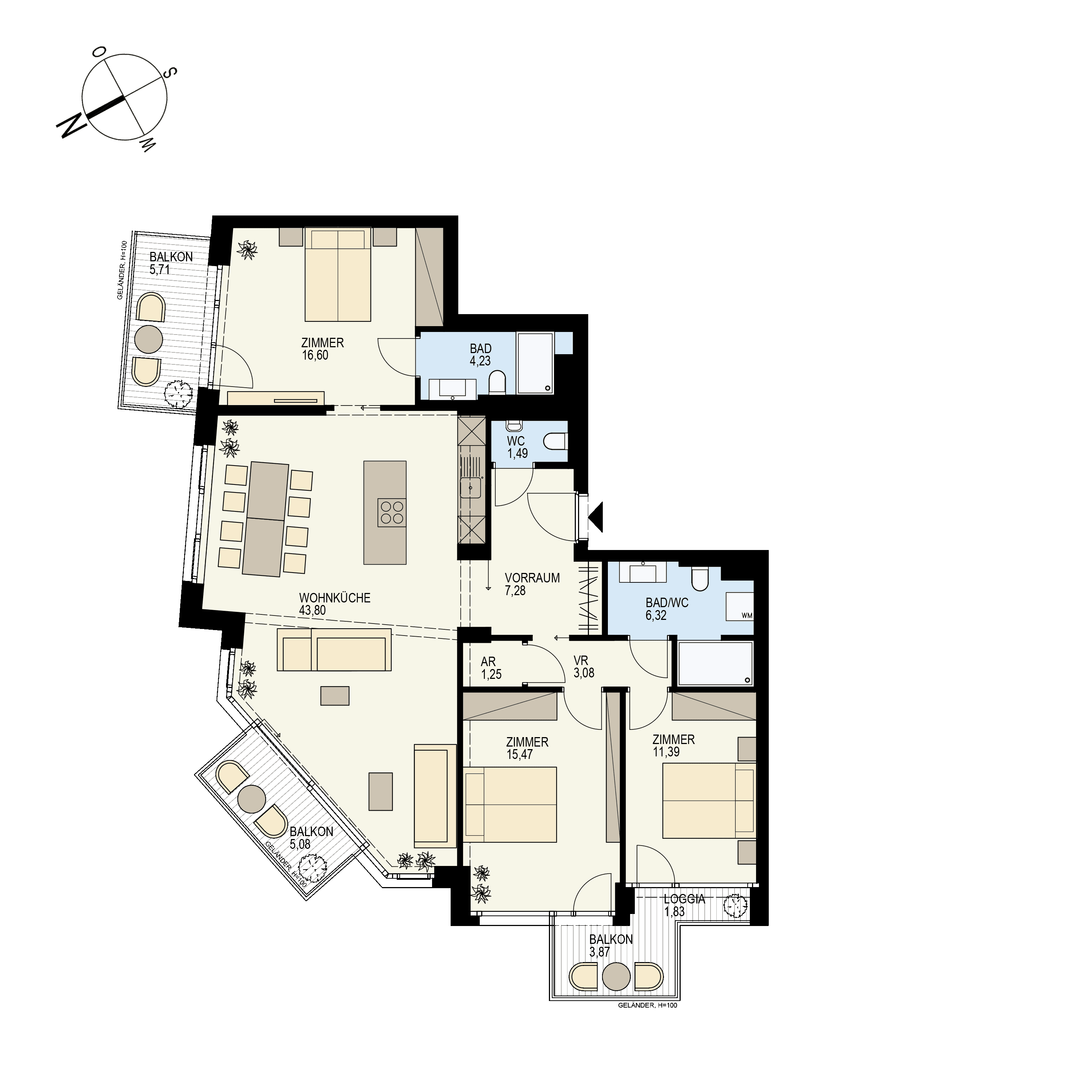 Grundriss Top 2/22 — Der Goldene Phönix — 4 Zimmer — 112,7 m² — 3rd floor — N