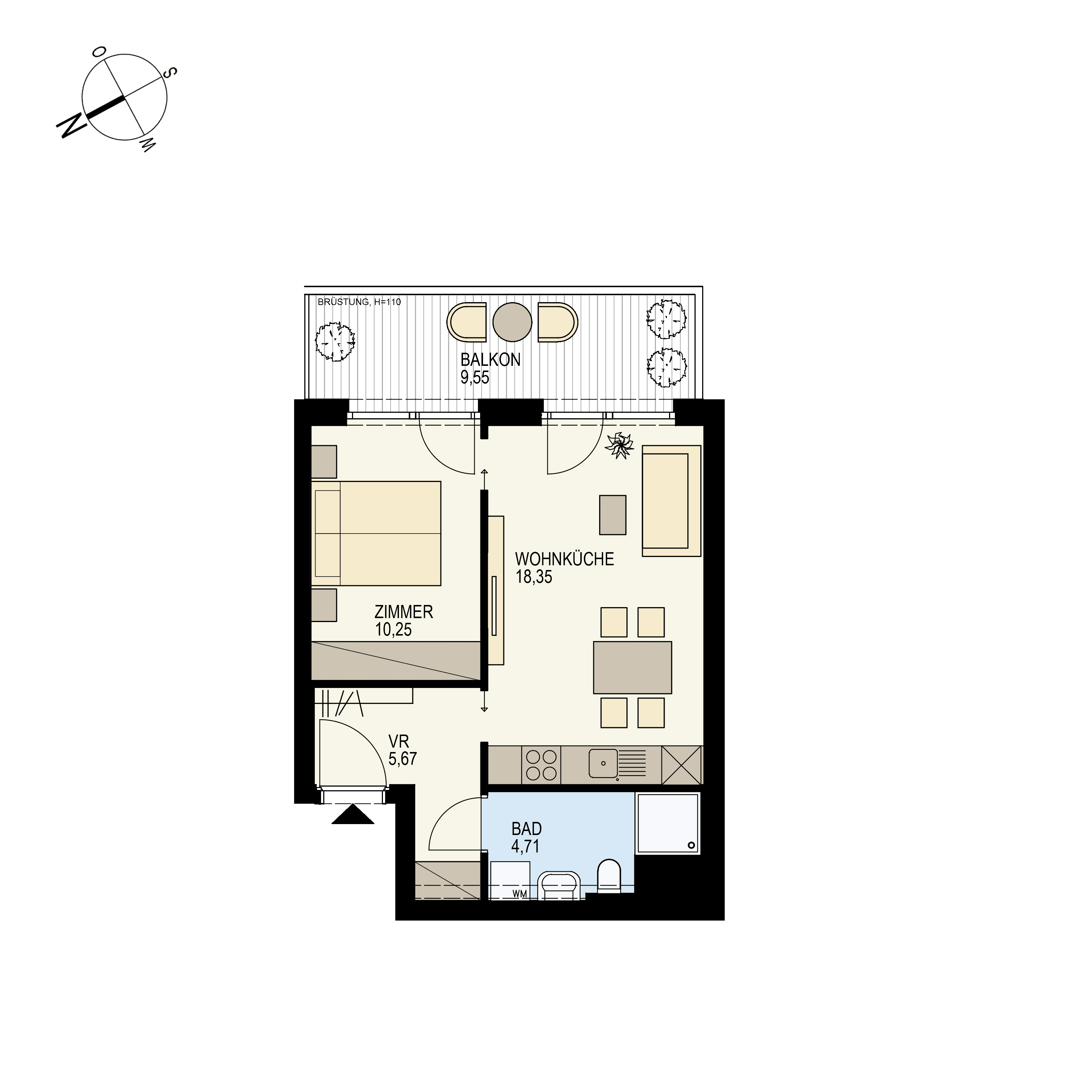 Grundriss Top 2/25 — Der Goldene Phönix — 2 Zimmer — 39 m² — 3rd floor — W