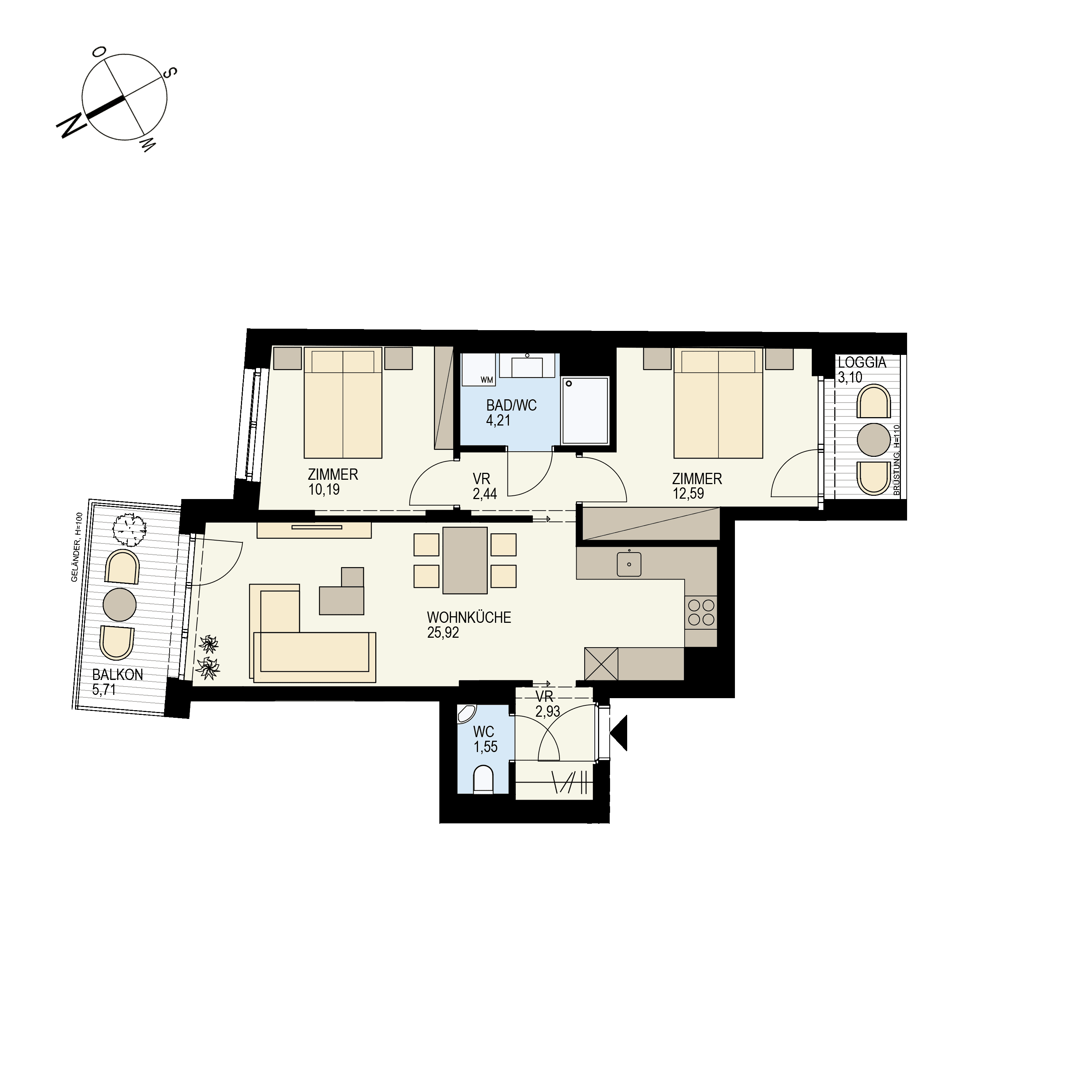 Grundriss Top 2/21 — Der Goldene Phönix — 3 Zimmer — 62,9 m² — 3rd floor — S