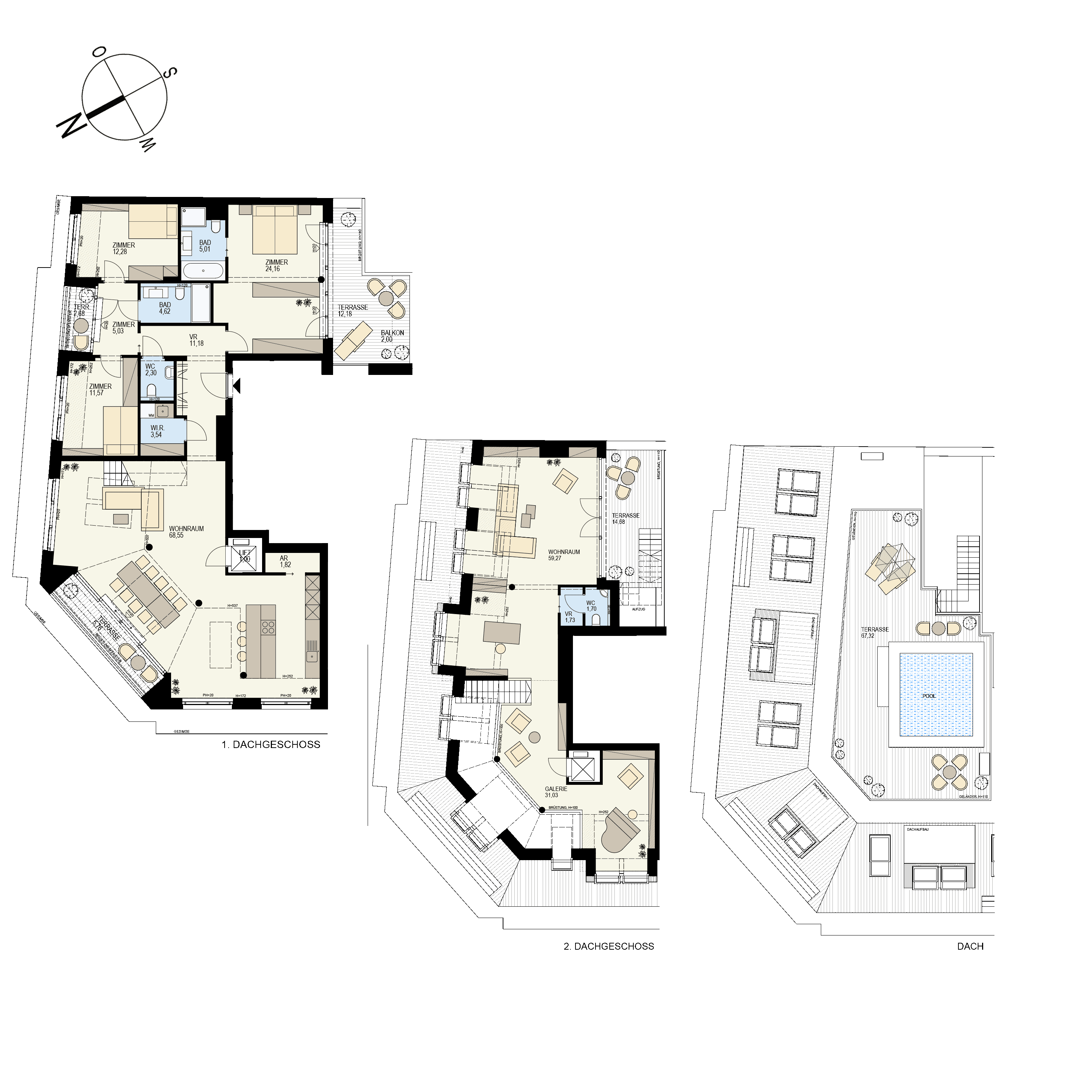 Grundriss Top 2/43 — Der Goldene Phönix — 6 Zimmer — 244,8 m² — 1st attic floor