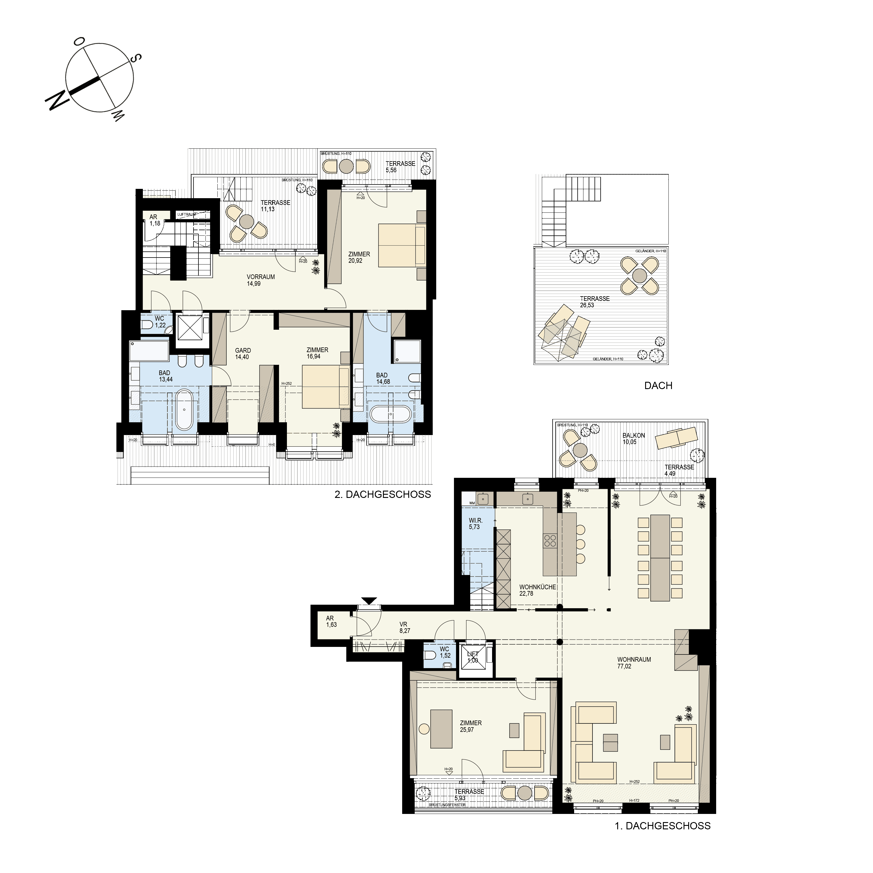 Grundriss Top 2/44 — Der Goldene Phönix — 4 Zimmer — 243,9 m² — 1st attic floor — O/W