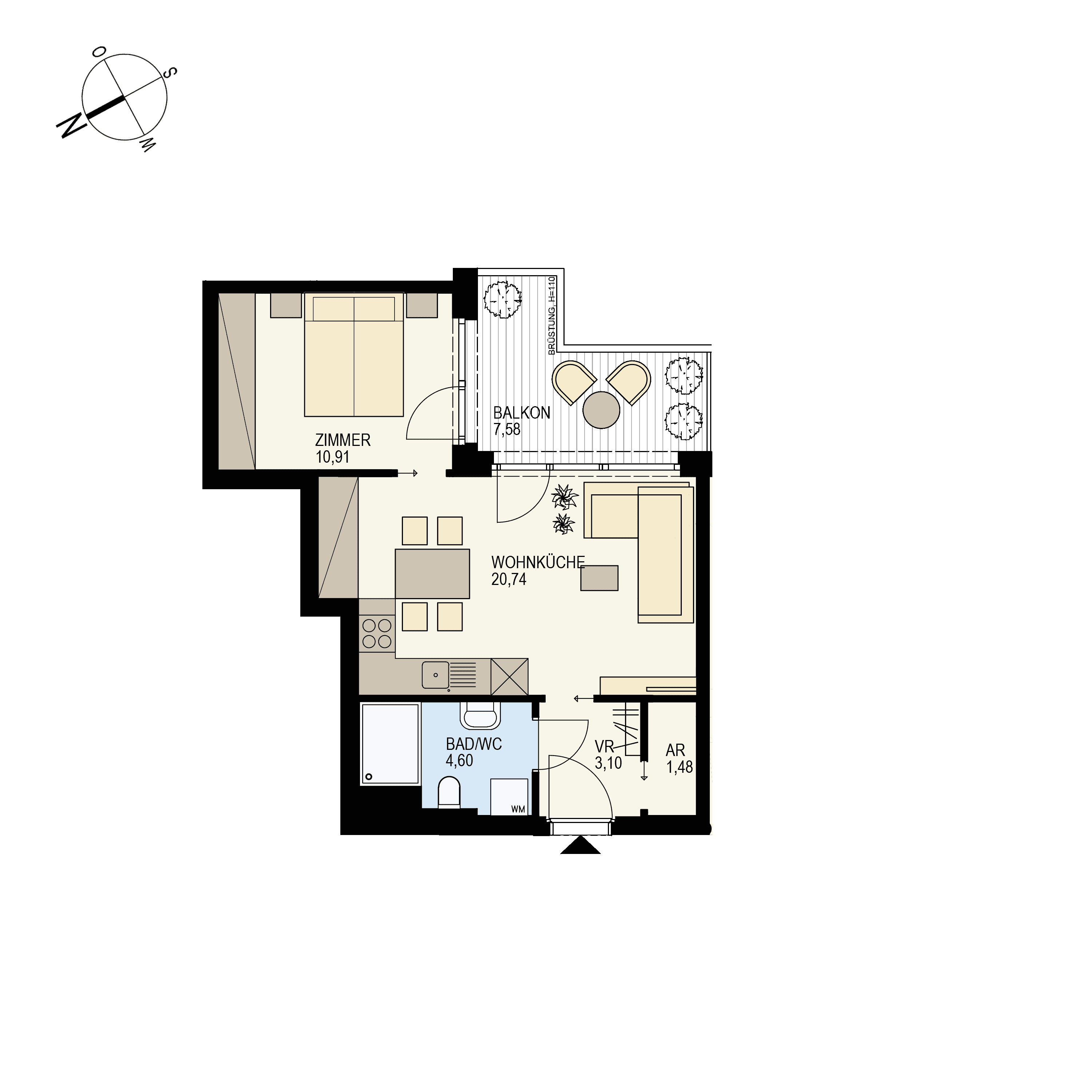Grundriss Top 2/37 — Der Goldene Phönix — 2 Zimmer — 40,8 m² — 5th floor — NW