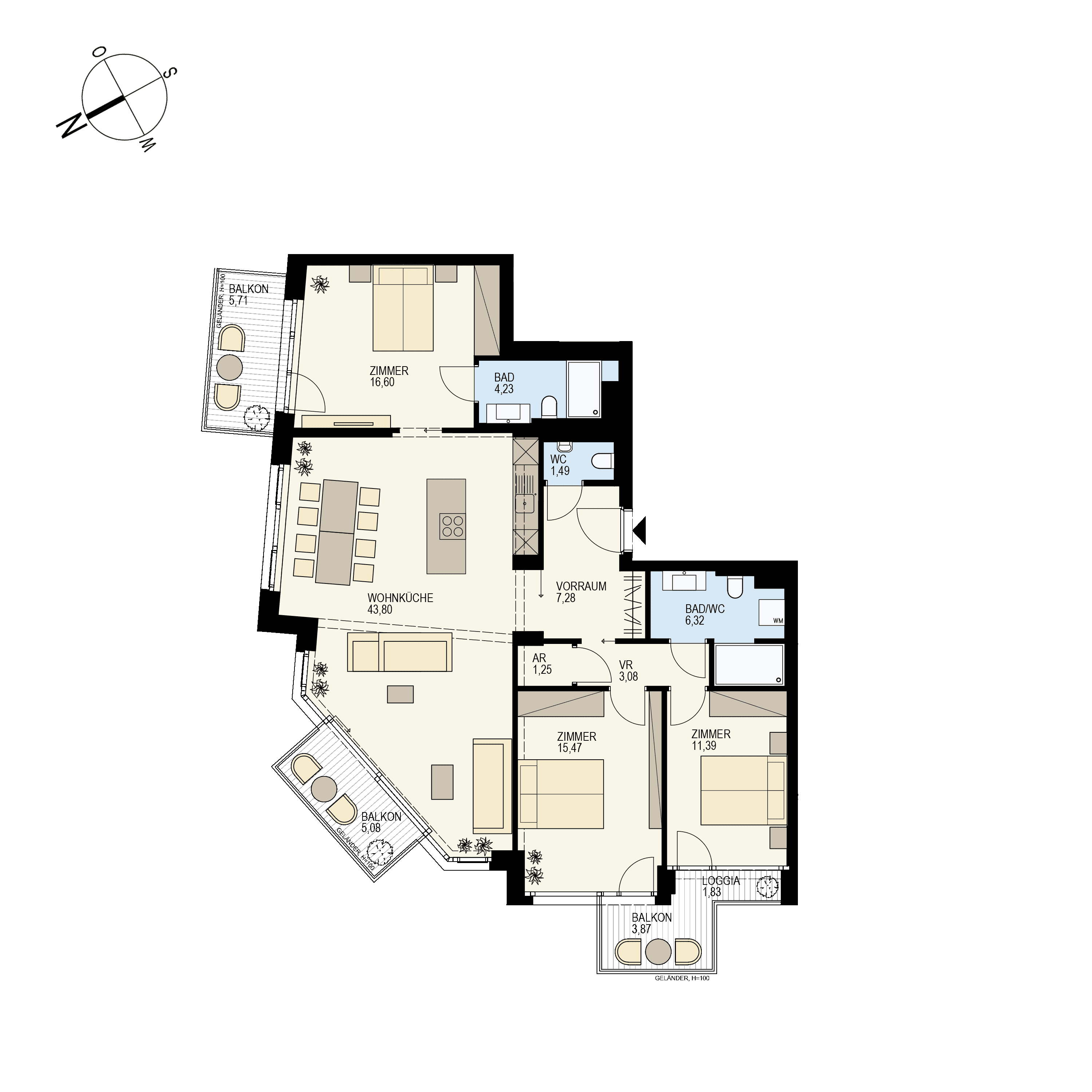 Grundriss Top 2/28 — Der Goldene Phönix — 4 Zimmer — 112,7 m² — 4th floor — NW
