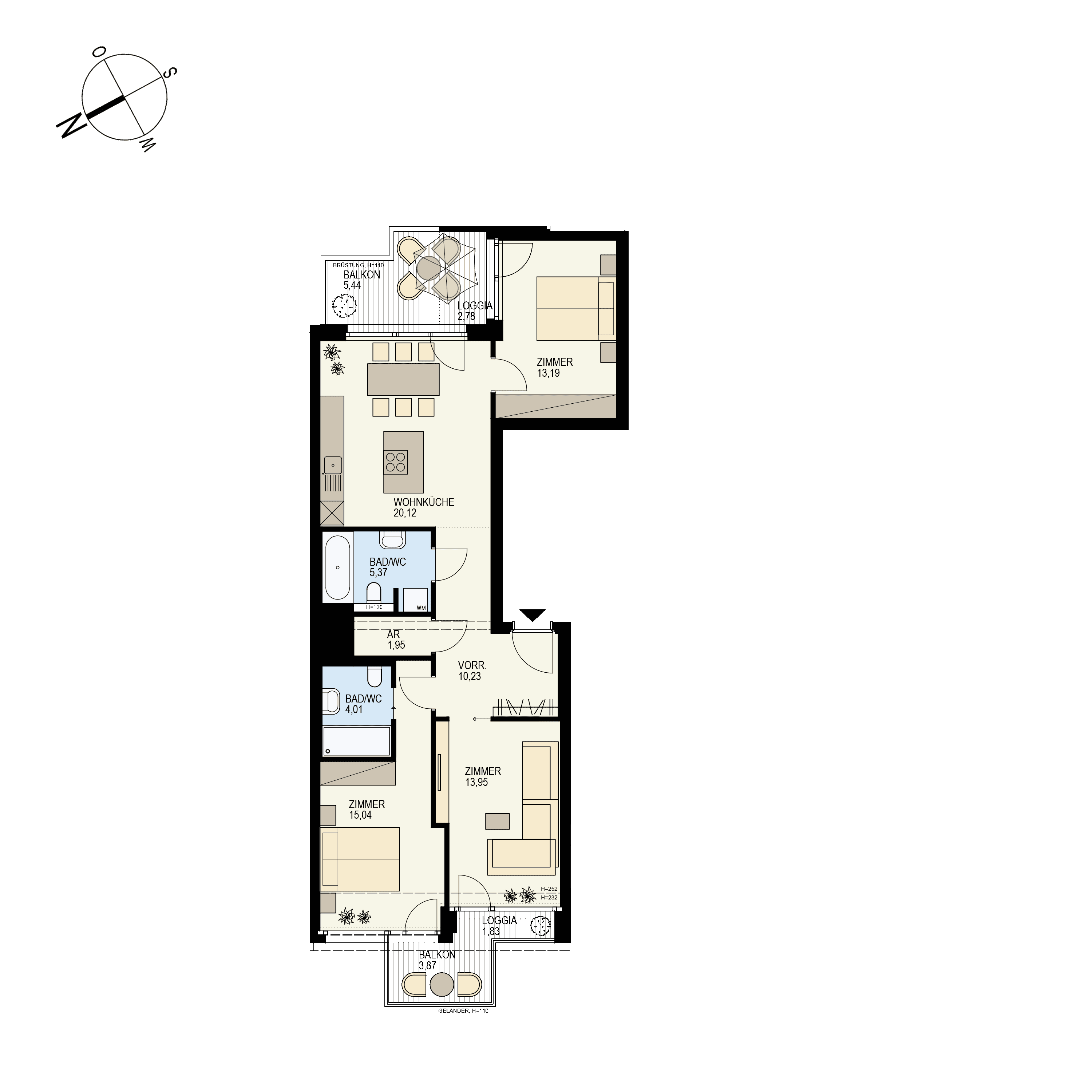 Grundriss Top 1/35 — Der Goldene Phönix — 4 Zimmer — 88,5 m² — 6th floor