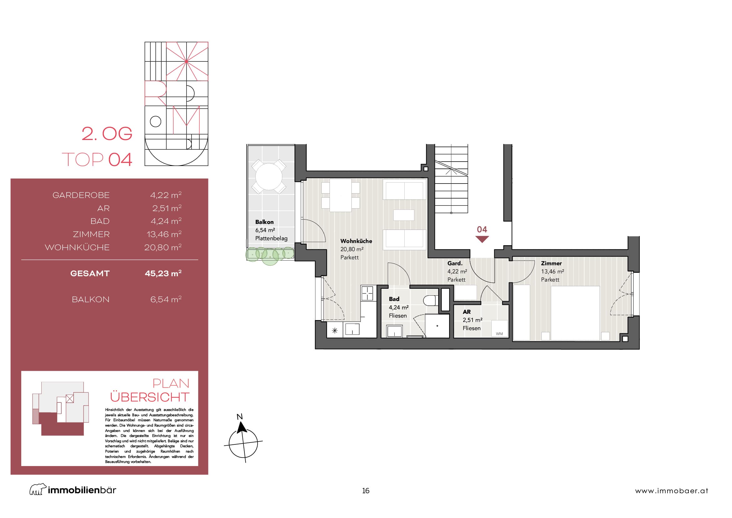 Grundriss Top 04 — Red Mill — 2 Zimmer — 45,2 m² — 2nd floor