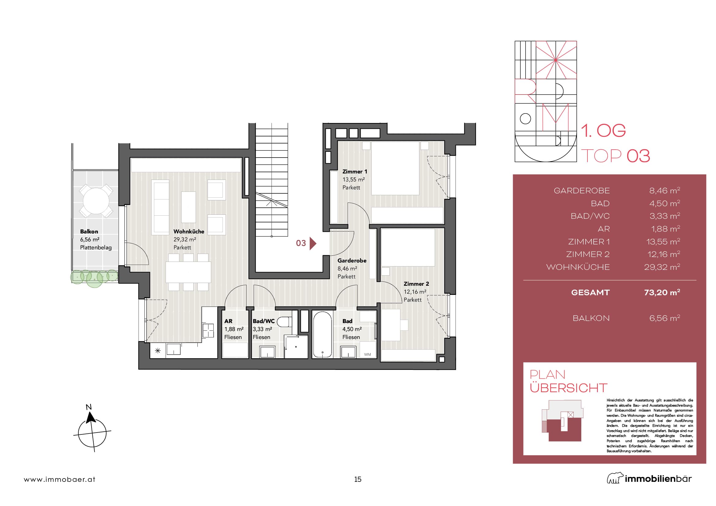 Grundriss Top 03 — Red Mill — 3 Zimmer — 73,2 m² — 1st floor