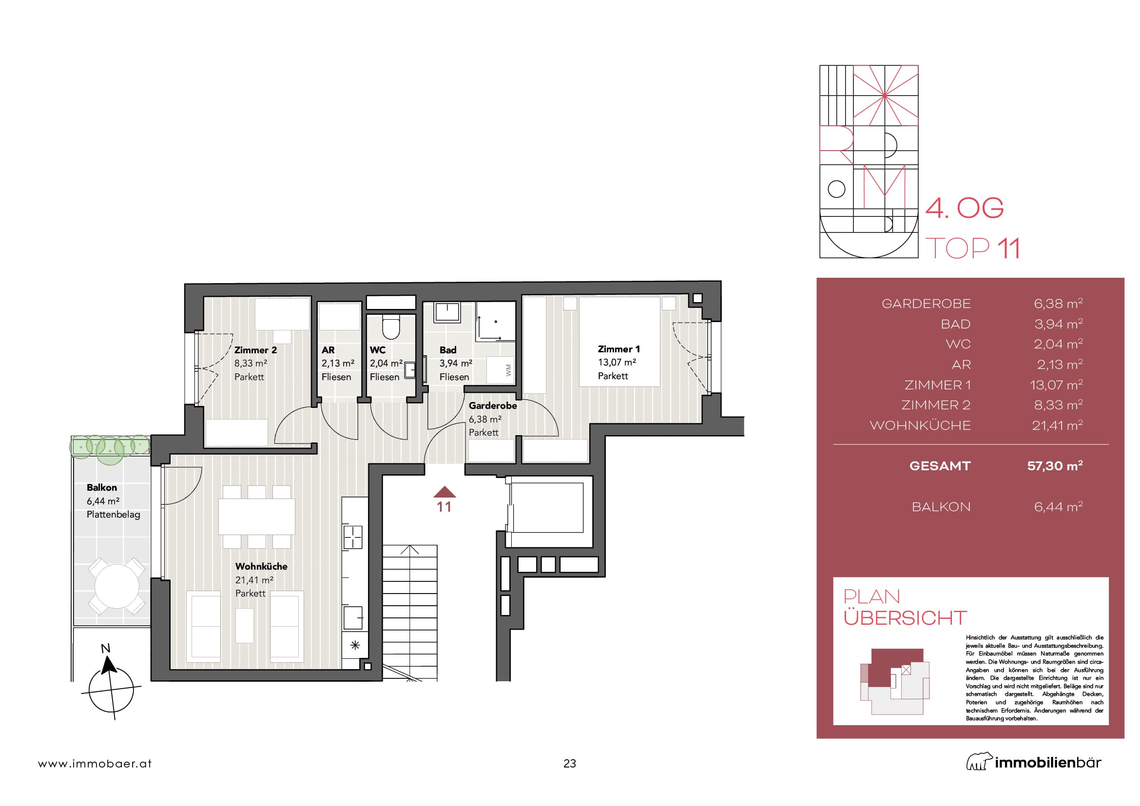 Grundriss Top 11 — Red Mill — 3 Zimmer — 57,3 m² — 4th floor