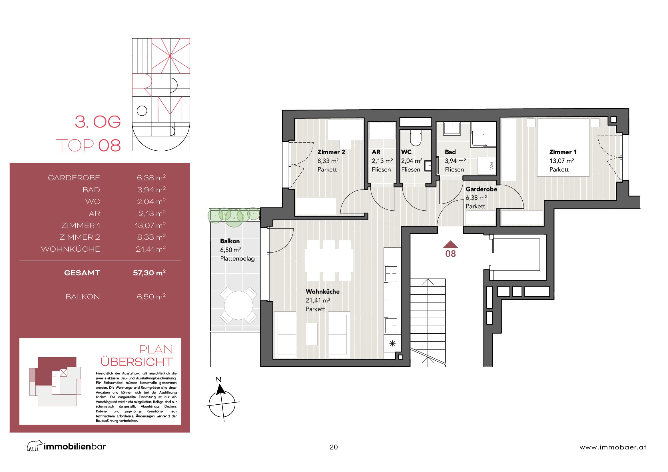 Grundriss Top 08 — Red Mill — 3 Zimmer — 57,3 m² — 3rd floor