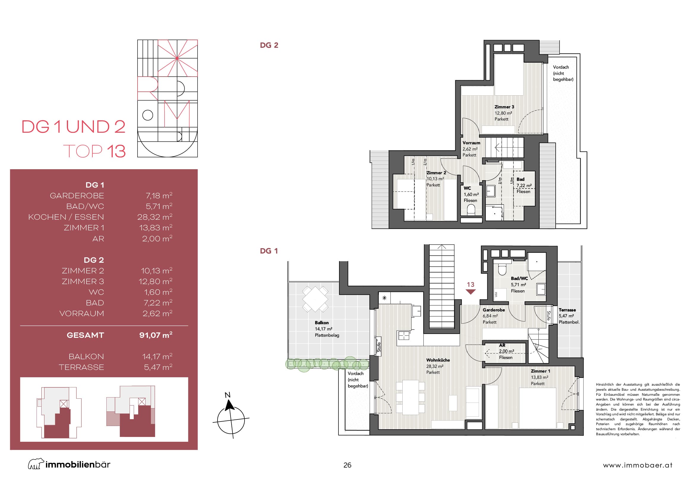 Grundriss Top 13 — Red Mill — 4 Zimmer — 91,1 m² — Attic floor