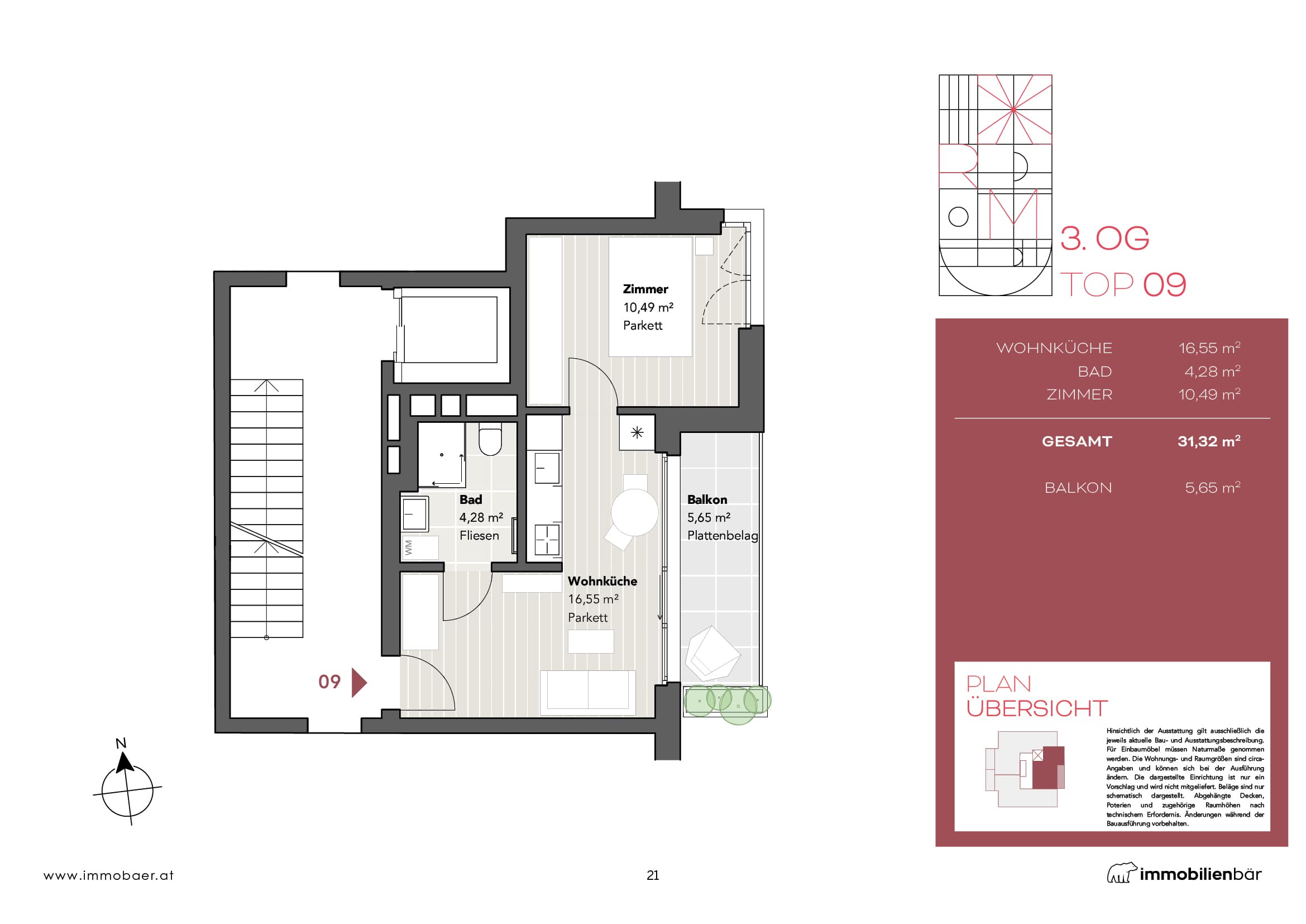 Grundriss Top 09 — Red Mill — 2 Zimmer — 31,3 m² — 3rd floor