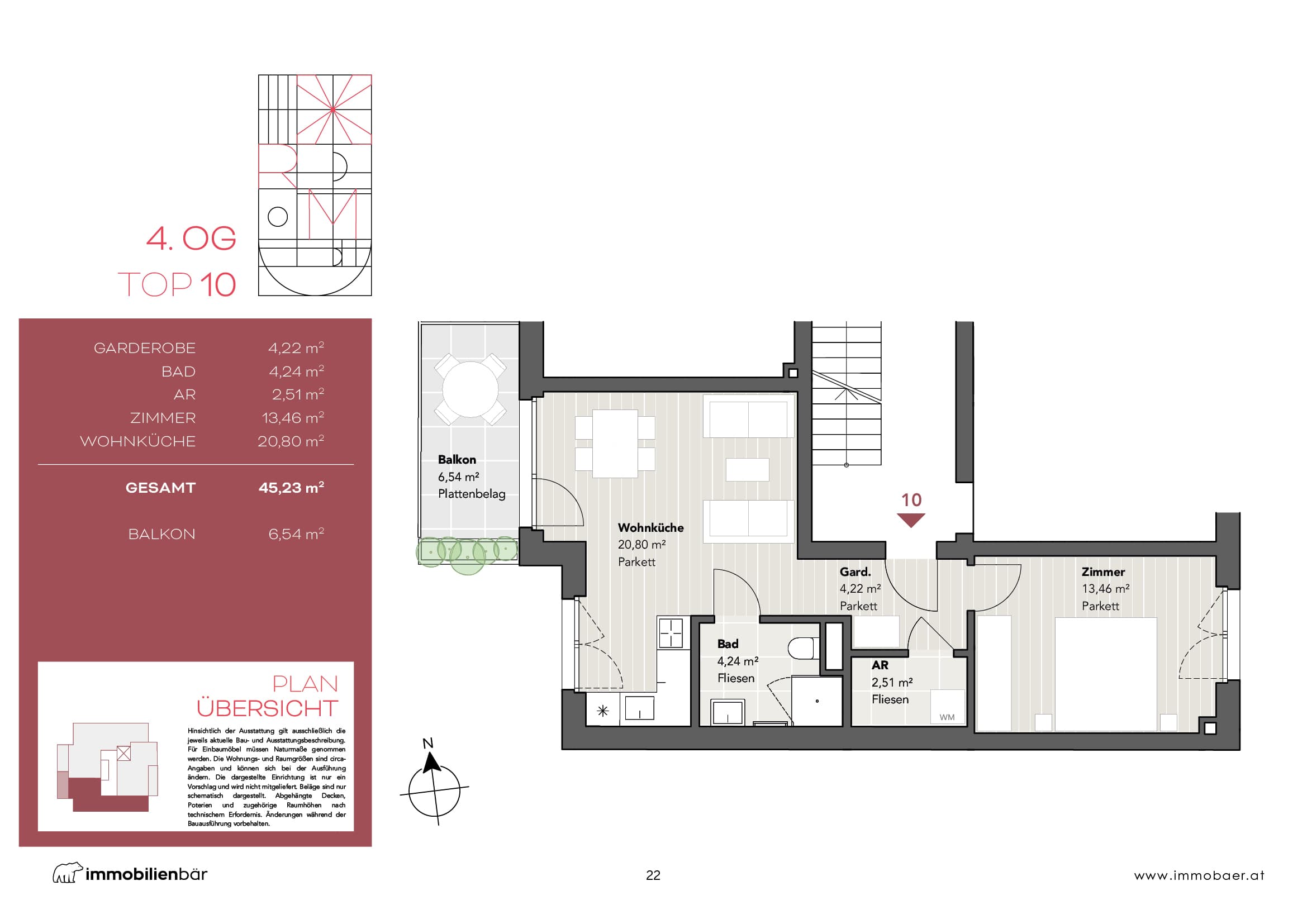 Grundriss Top 10 — Red Mill — 2 Zimmer — 45,2 m² — 4th floor