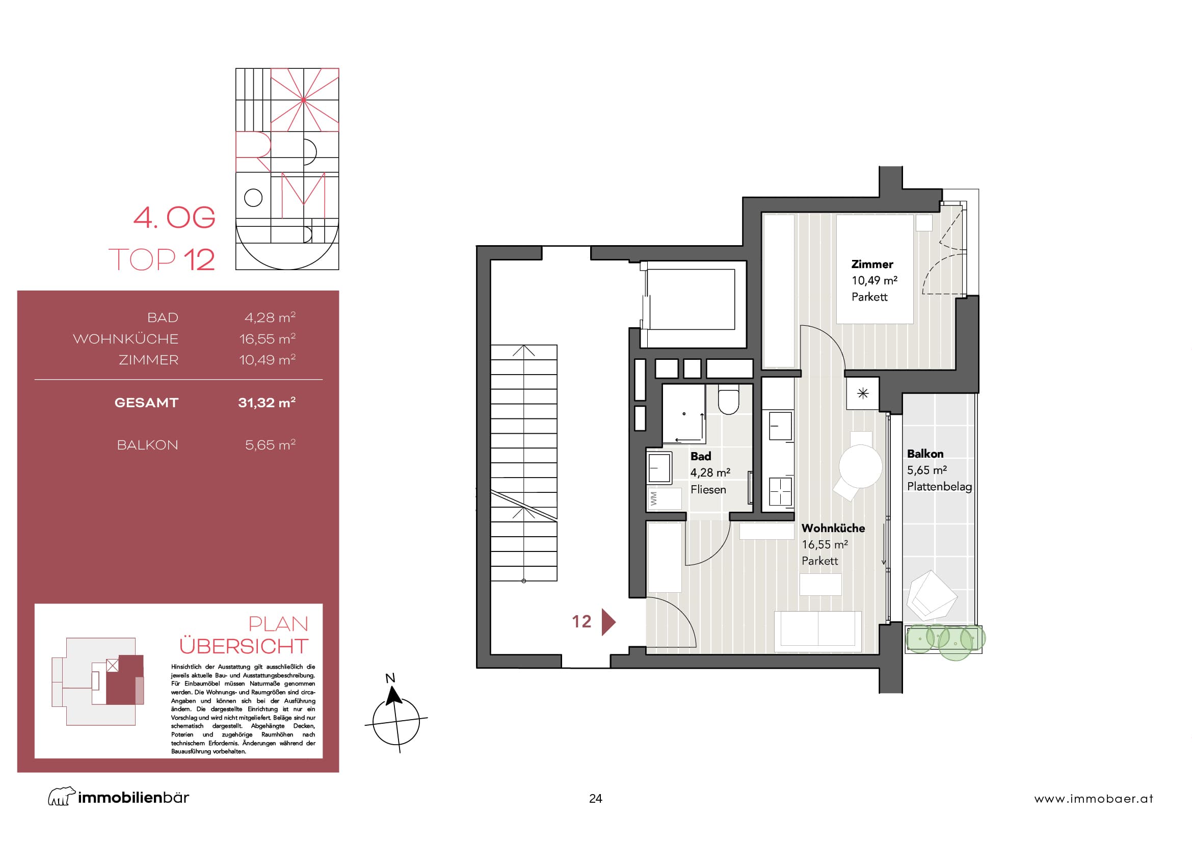 Grundriss Top 12 — Red Mill — 2 Zimmer — 31,3 m² — 4th floor