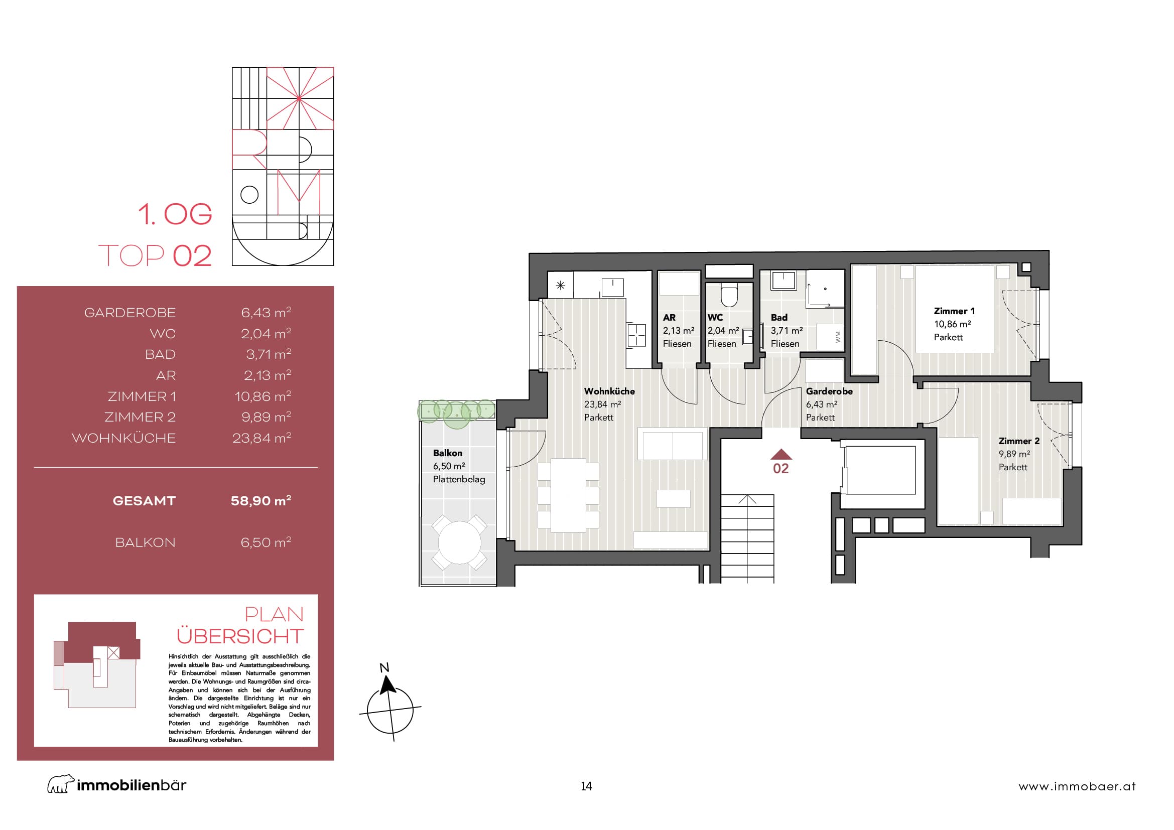Grundriss Top 02 — Red Mill — 3 Zimmer — 58,9 m² — 1st floor