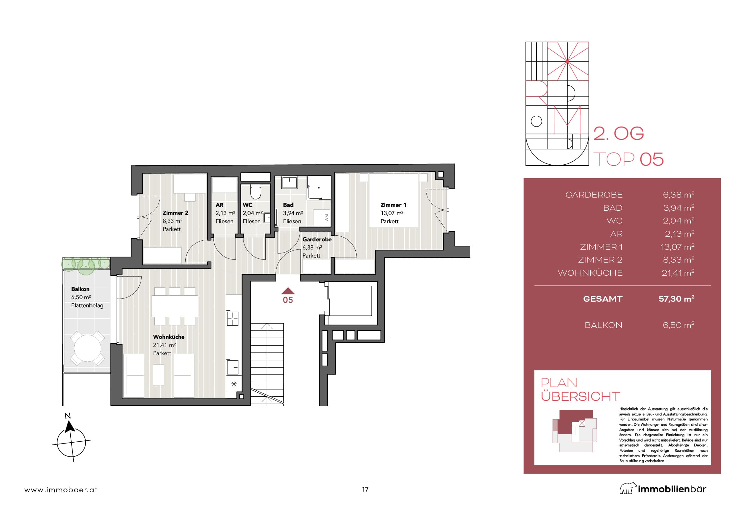 Grundriss Top 05 — Red Mill — 3 Zimmer — 57,3 m² — 2nd floor