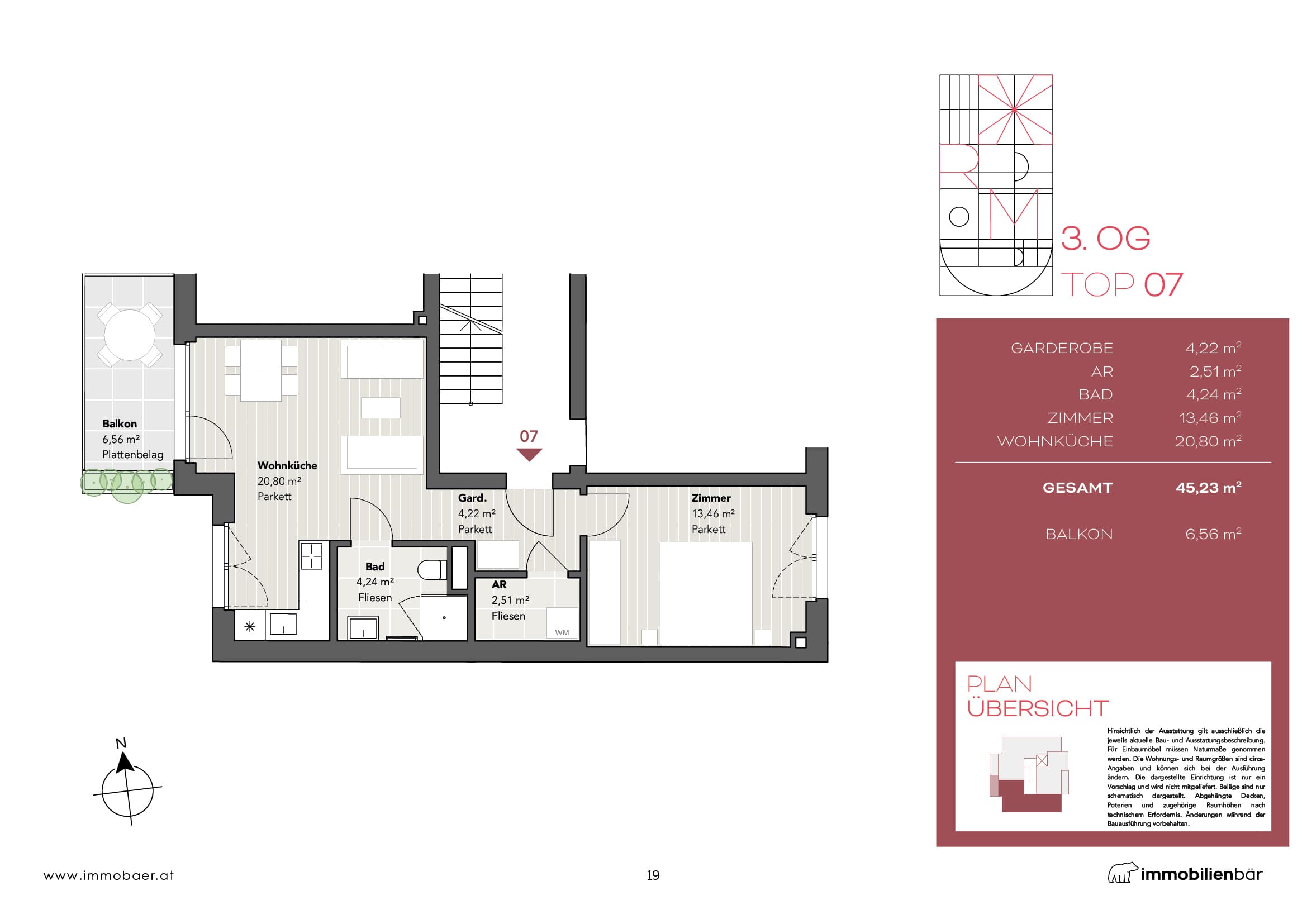 Grundriss Top 07 — Red Mill — 2 Zimmer — 45,2 m² — 3rd floor