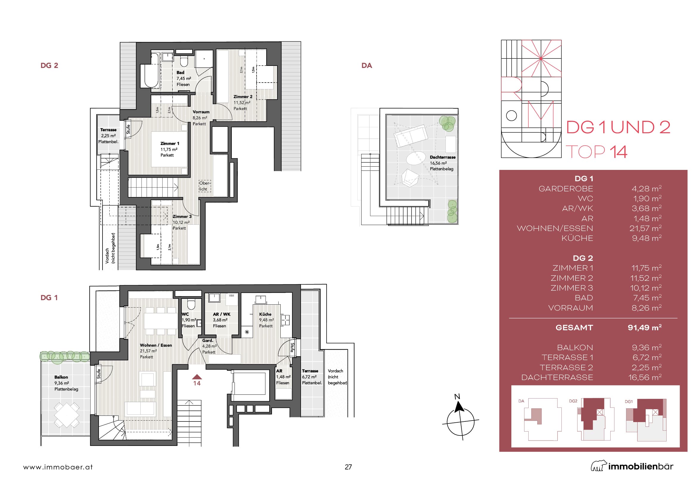 Grundriss Top 14 — Red Mill — 4 Zimmer — 91,5 m² — Attic floor