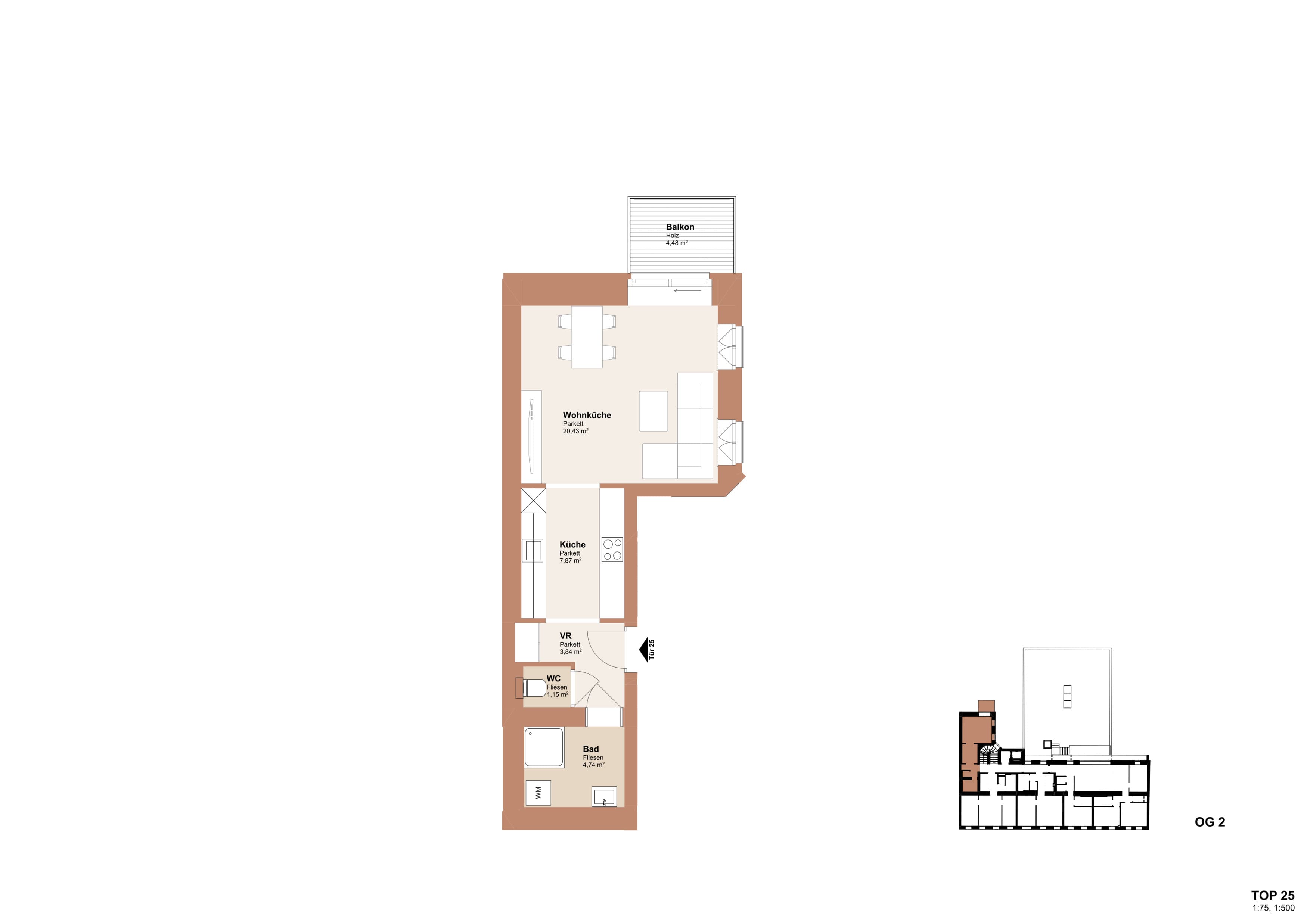 Grundriss Top 25 — Redtenbachergasse 43 — 1 Zimmer — 38 m² — 2nd floor
