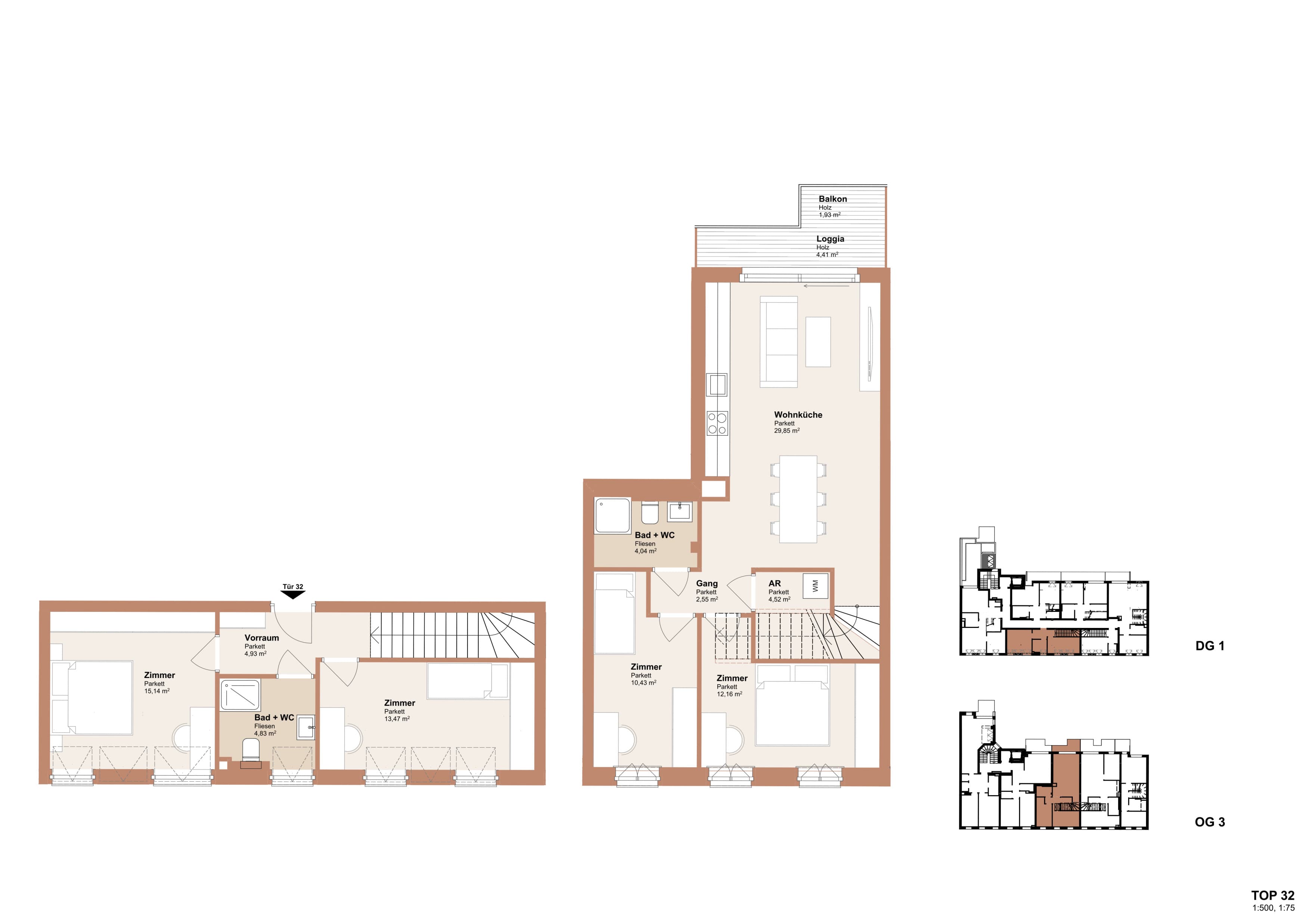 Grundriss Top 32 — Redtenbachergasse 43 — 5 Zimmer — 106,3 m² — 4th floor