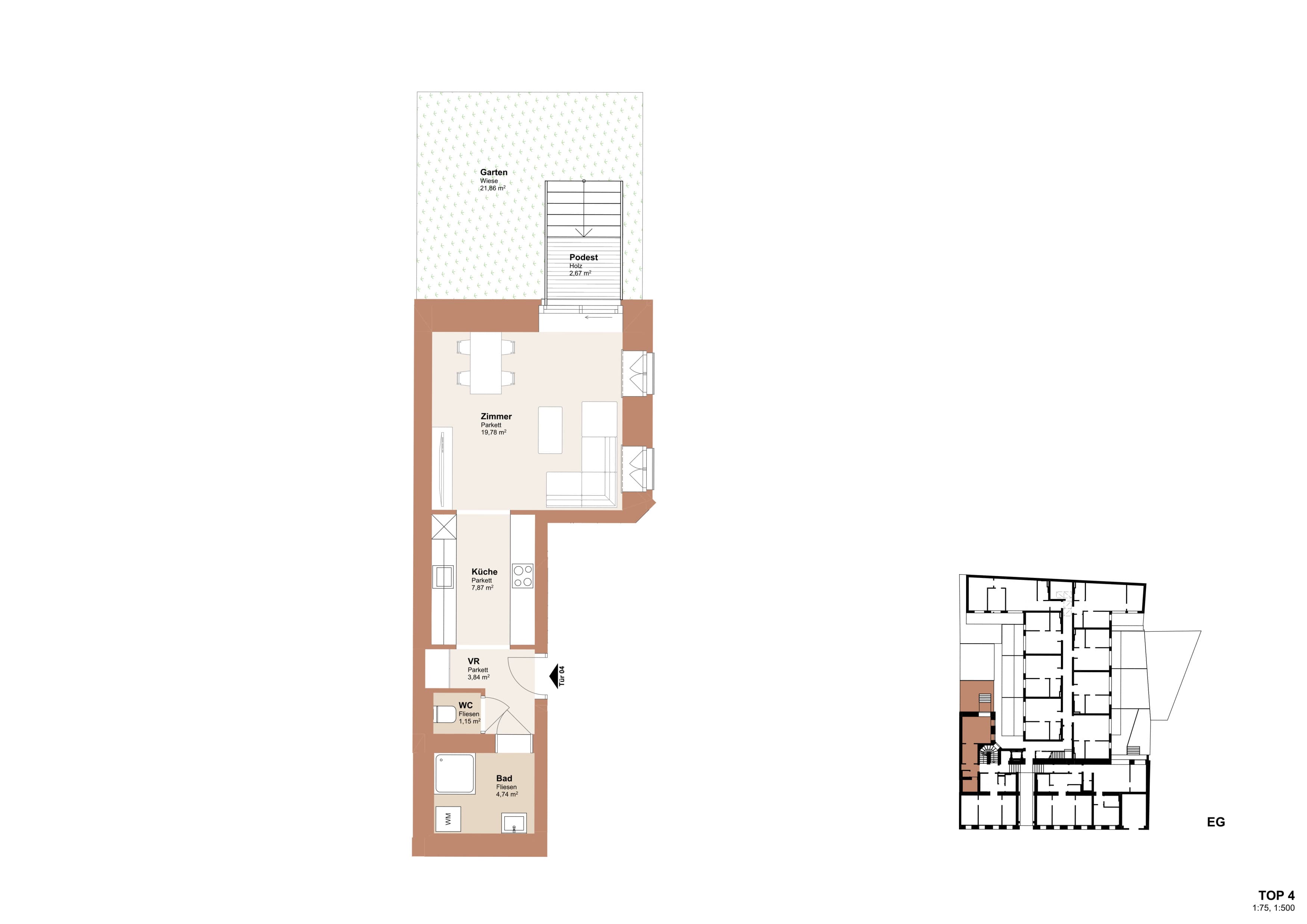Grundriss Top 4 — Redtenbachergasse 43 — 1 Zimmer — 37,4 m² — Ground floor