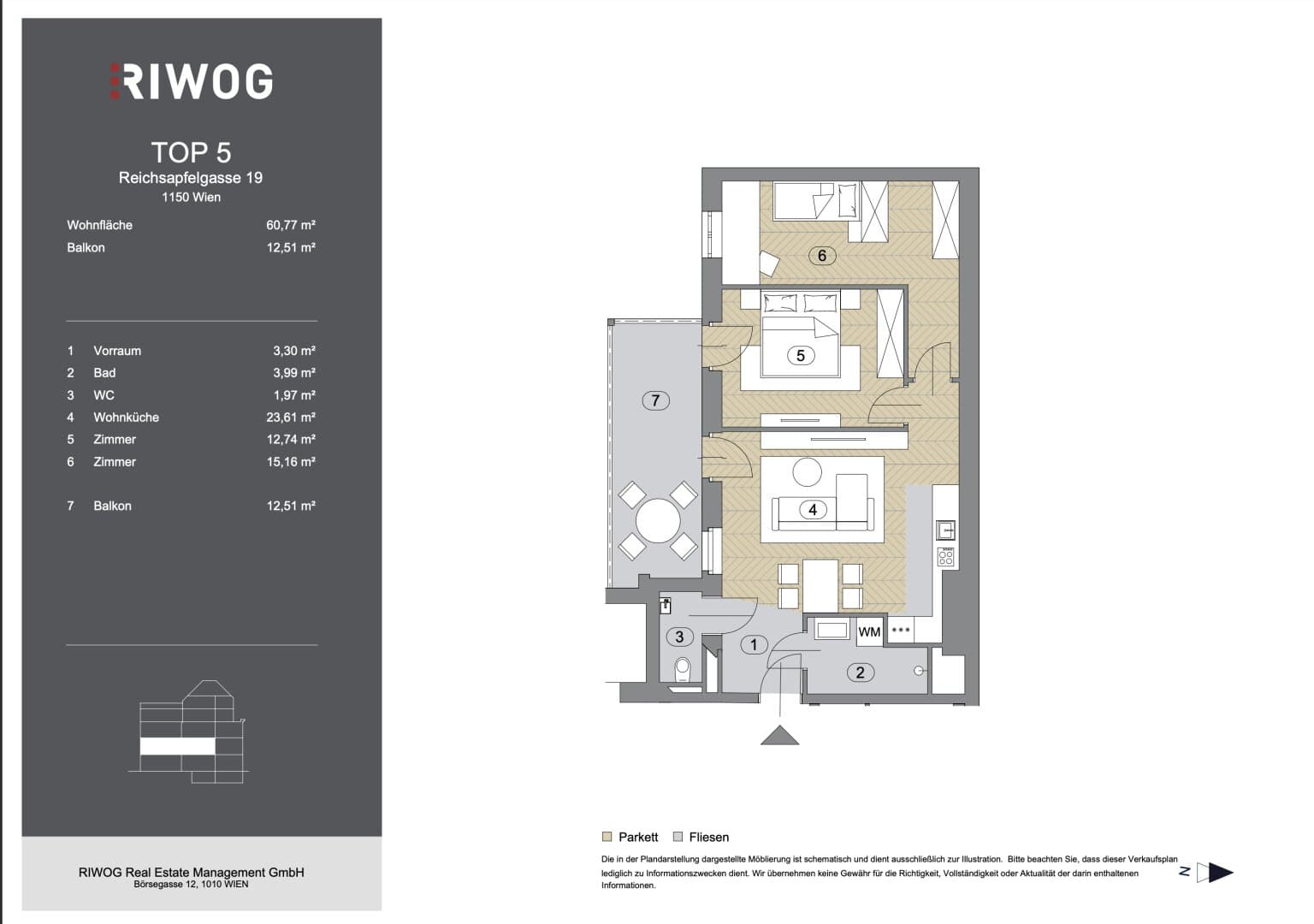 Grundriss Top 55679 — Reichsapfelgasse 19 — 3 Zimmer — 61 m² — 1st floor