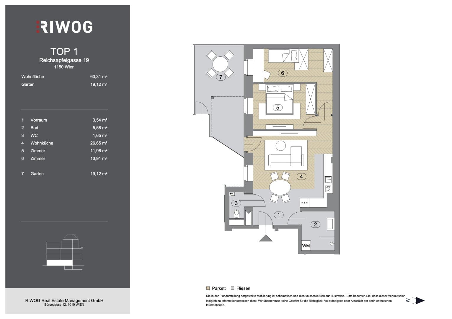 Grundriss Top 55660 — Reichsapfelgasse 19 — 3 Zimmer — 63 m² — Ground floor