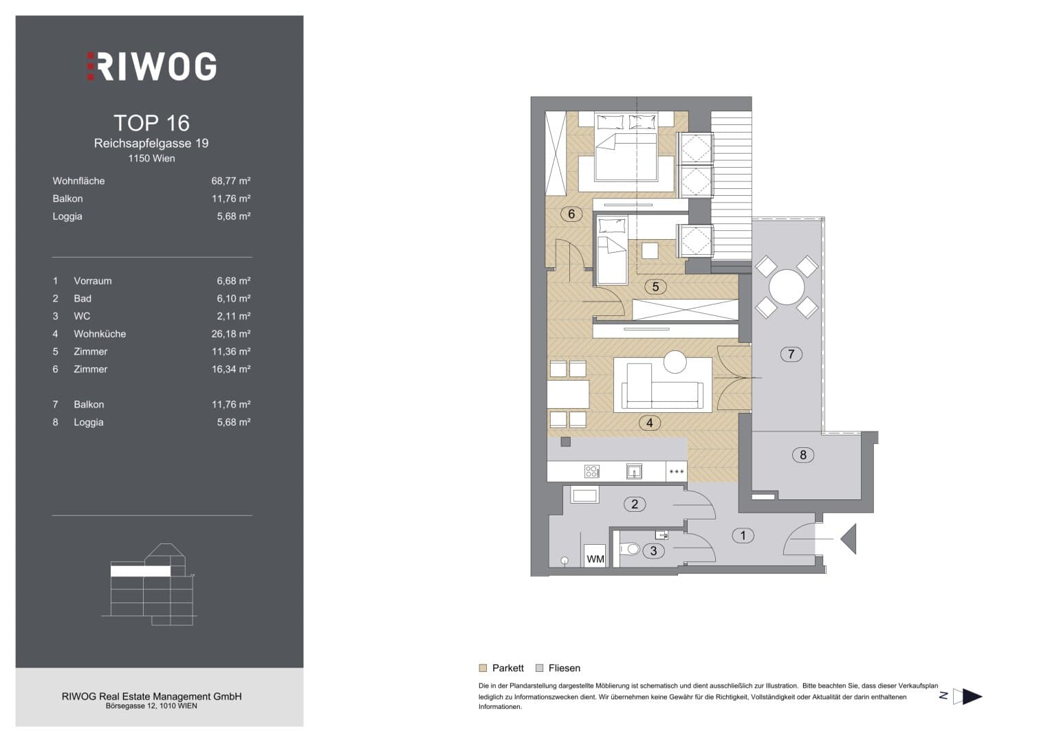 Grundriss Top 56539 — Reichsapfelgasse 19 — 3 Zimmer — 69 m² — 3rd floor