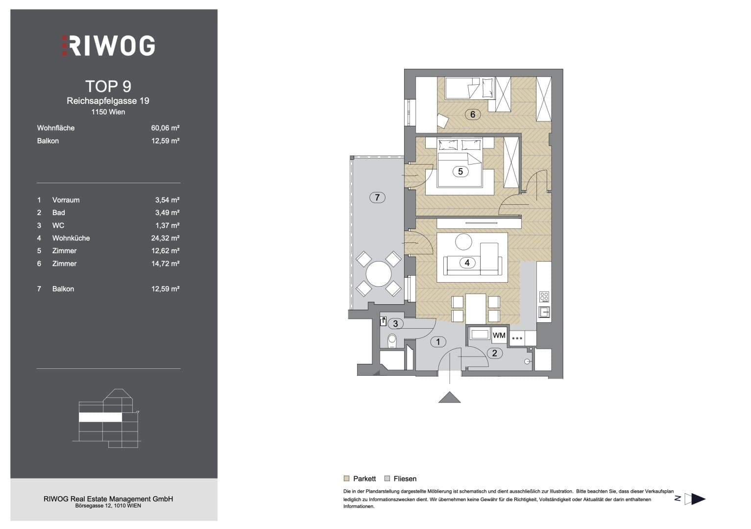 Grundriss Top 55665 — Reichsapfelgasse 19 — 3 Zimmer — 60 m² — 2nd floor