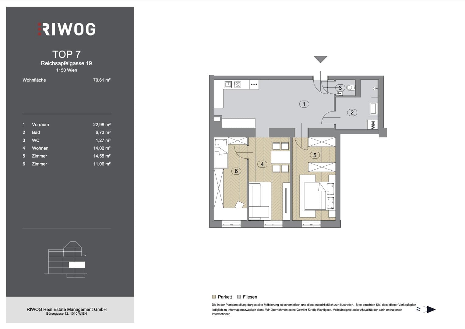 Grundriss Top 55663 — Reichsapfelgasse 19 — 3 Zimmer — 71 m² — 1st floor