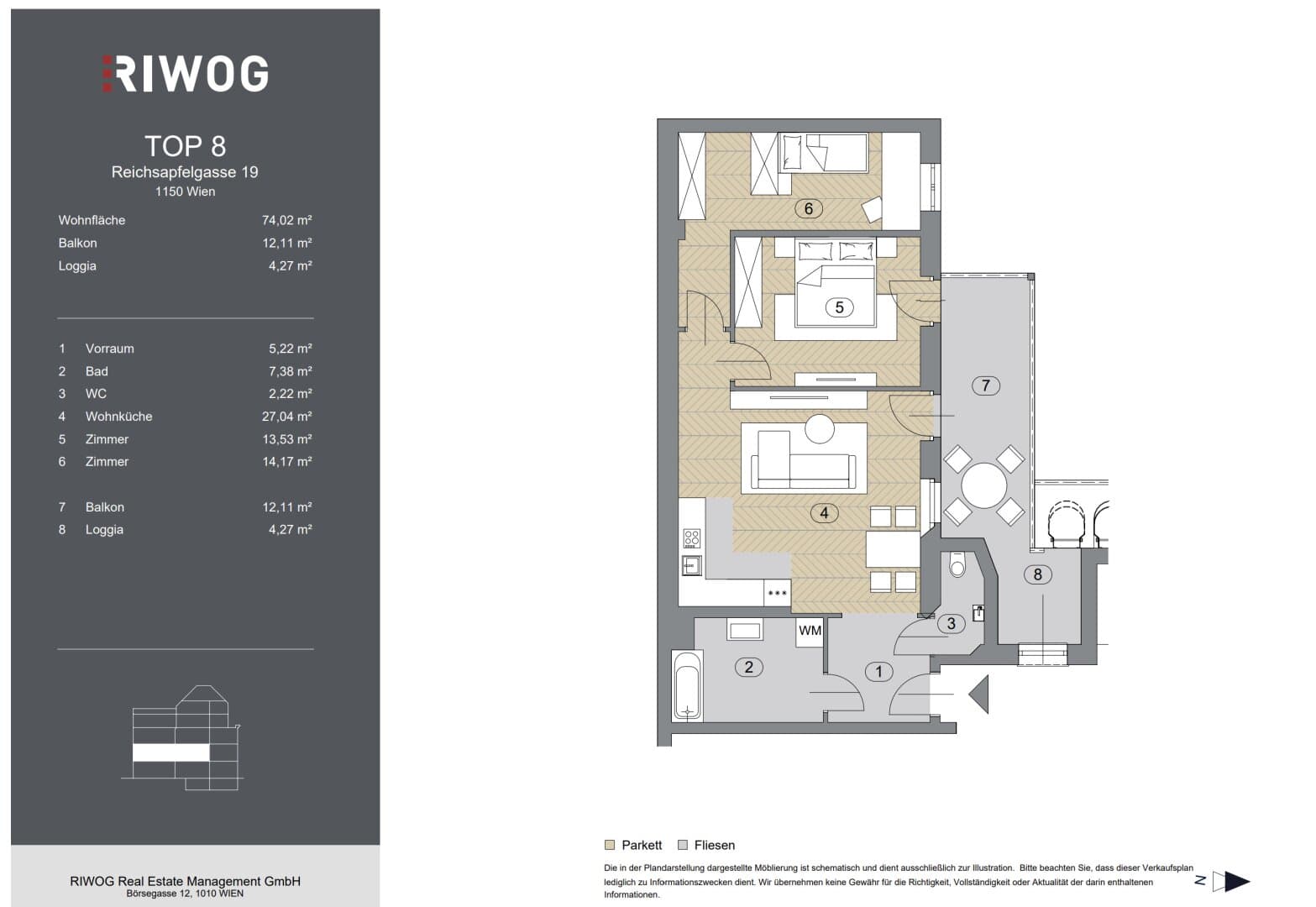 Grundriss Top 55664 — Reichsapfelgasse 19 — 3 Zimmer — 74 m² — 1st floor
