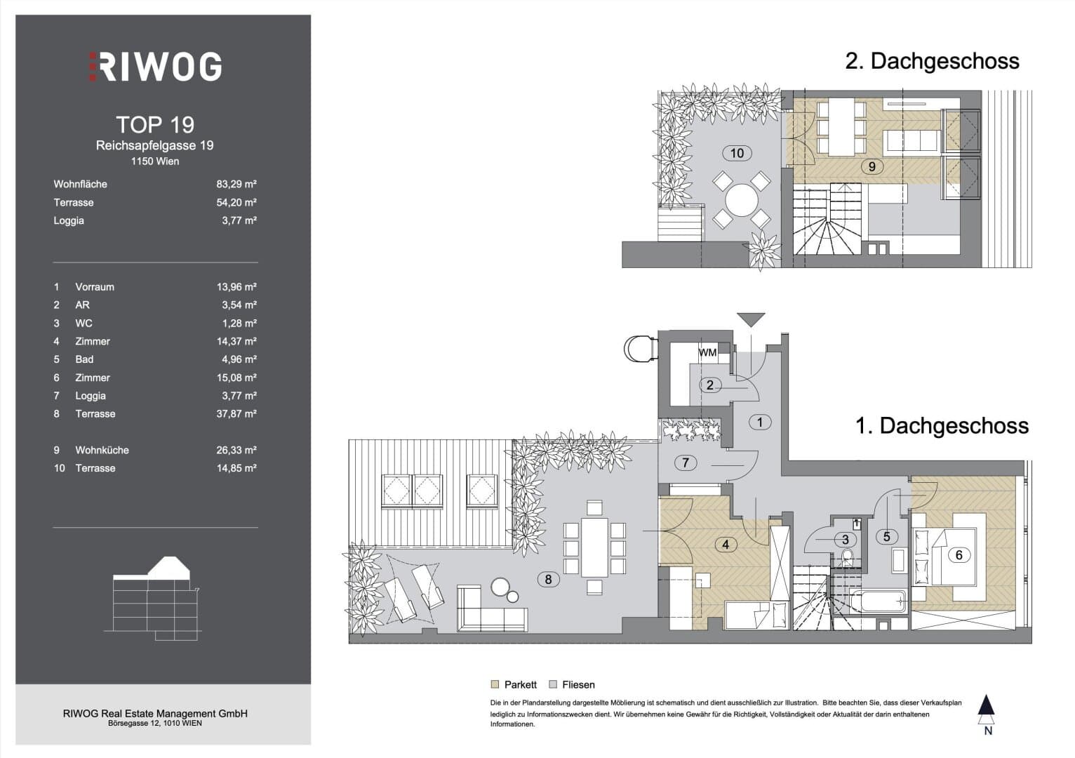 Grundriss Top 55673 — Reichsapfelgasse 19 — 3 Zimmer — 83 m² — 1st attic floor / 2nd attic floor