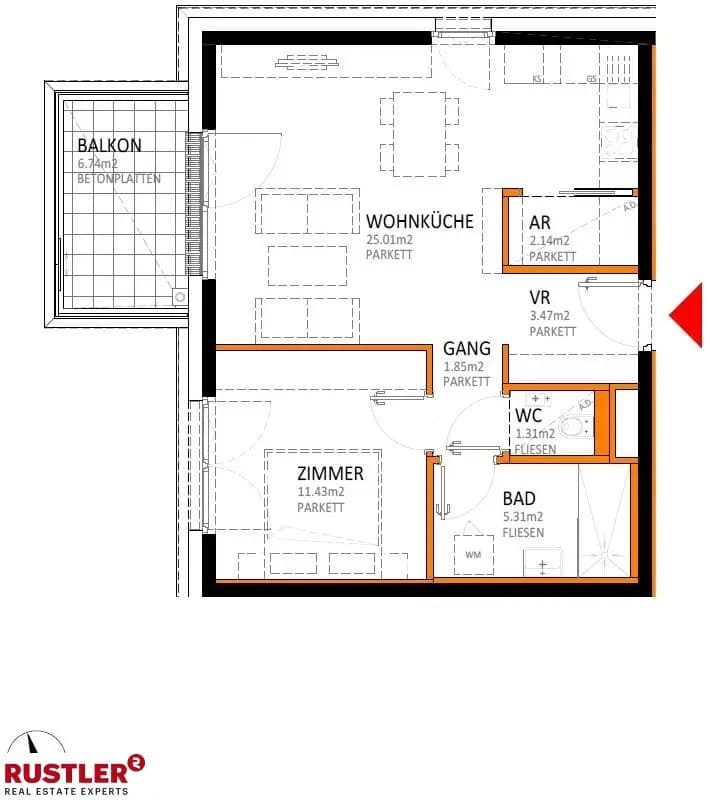 Grundriss Top 21 — reLAX 151 E — 2 Zimmer — 50,5 m² — 3rd floor