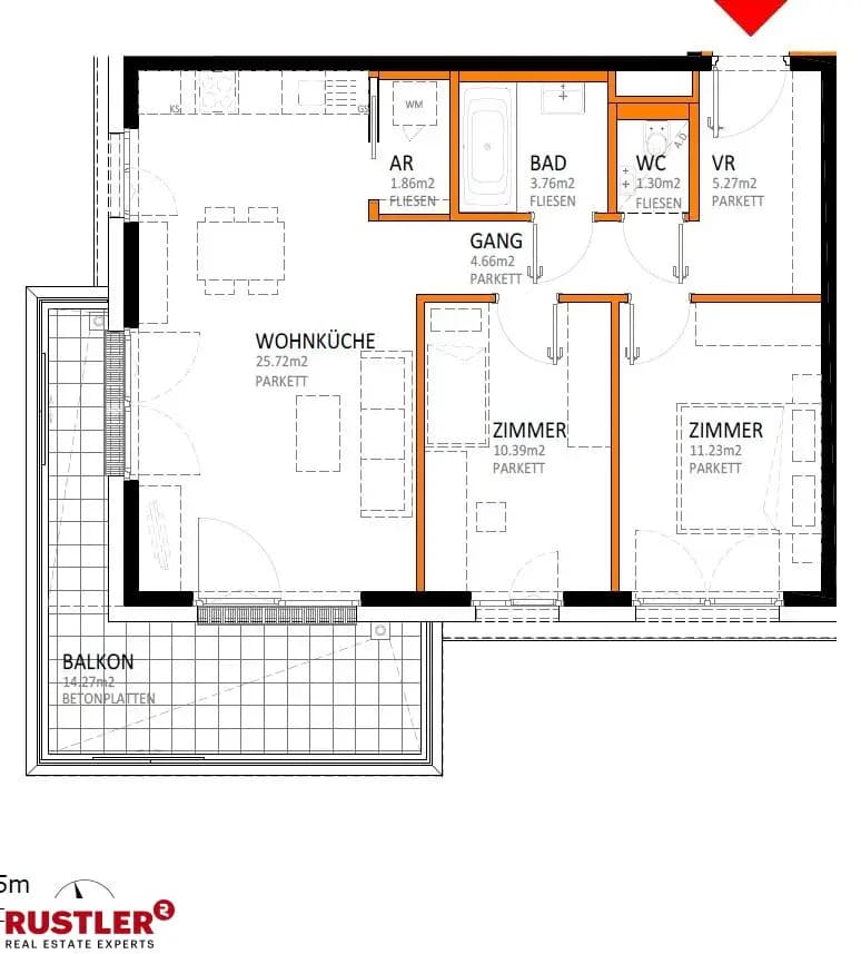 Grundriss Top 13 — reLAX 151 E — 3 Zimmer — 64,2 m² — 2nd floor