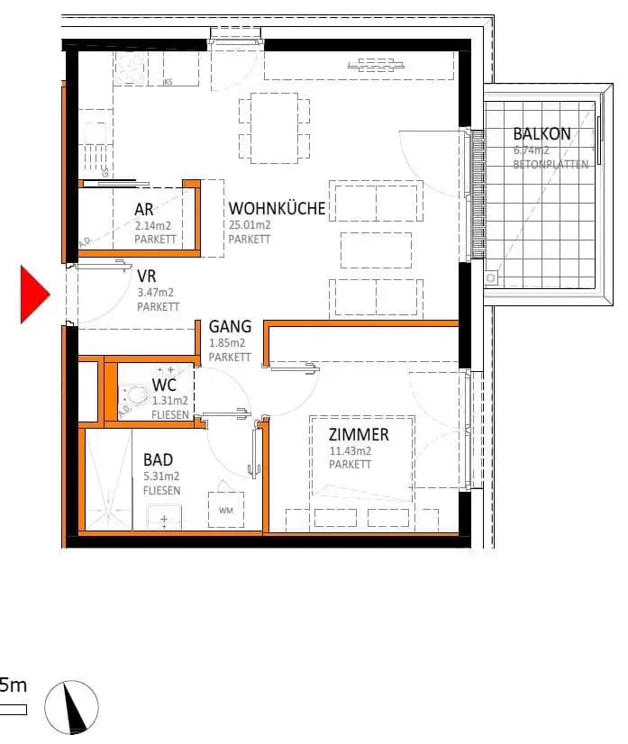 Grundriss Top 22 — reLAX 151 E — 2 Zimmer — 50,5 m² — 4th floor