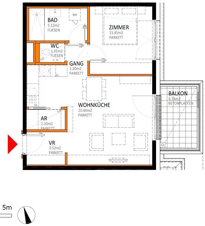 Grundriss Top 35 — reLAX 151 E — 2 Zimmer — 50,3 m² — 6th floor