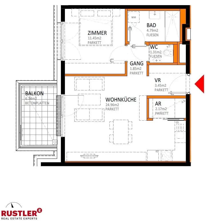 Grundriss Top 32 — reLAX 151 E — 2 Zimmer — 50 m² — 5th floor