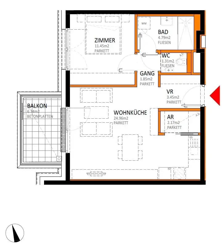 Grundriss Top 14 — reLAX 151 E — 2 Zimmer — 50 m² — 2nd floor