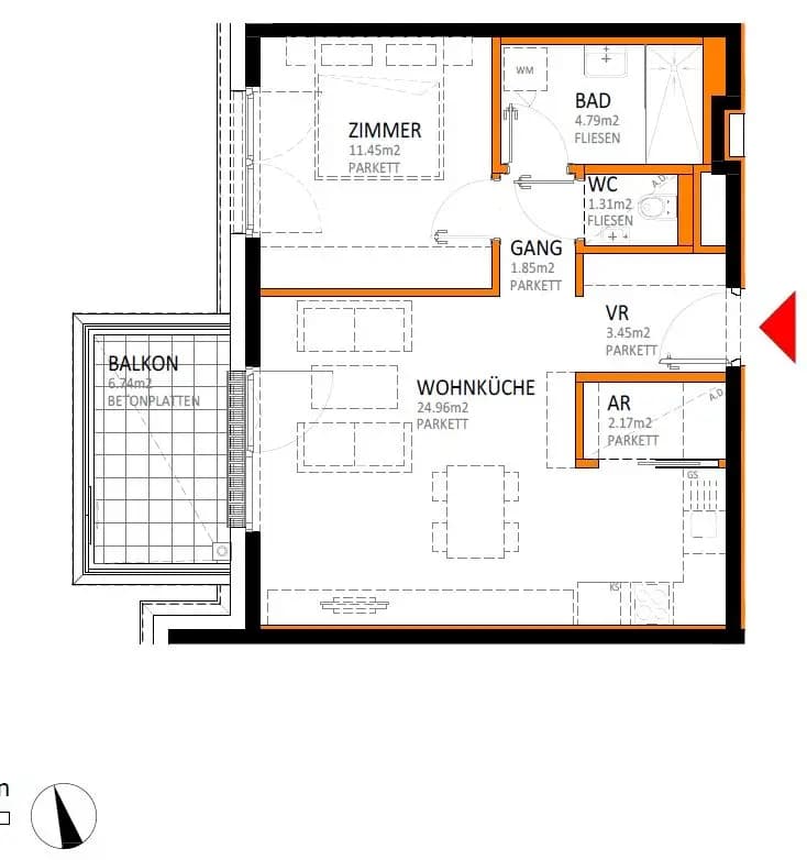 Grundriss Top 20 — reLAX 151 E — 2 Zimmer — 50 m² — 3rd floor