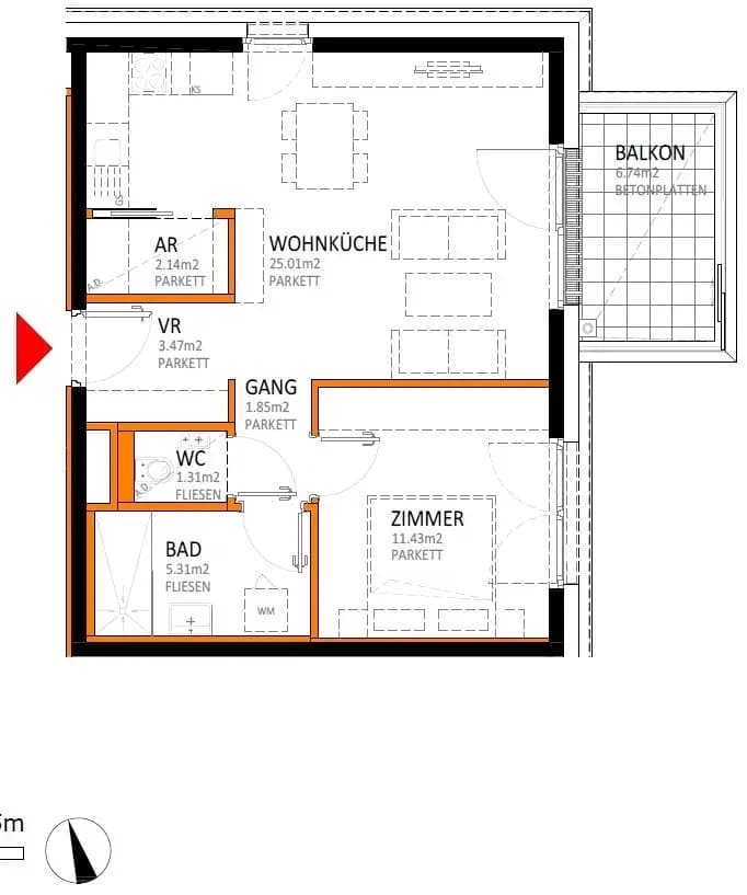 Grundriss Top 28 — reLAX 151 E — 2 Zimmer — 50,5 m² — 5th floor