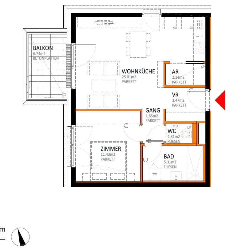 Grundriss Top 9 — reLAX 151 E — 2 Zimmer — 50,5 m² — 1st floor