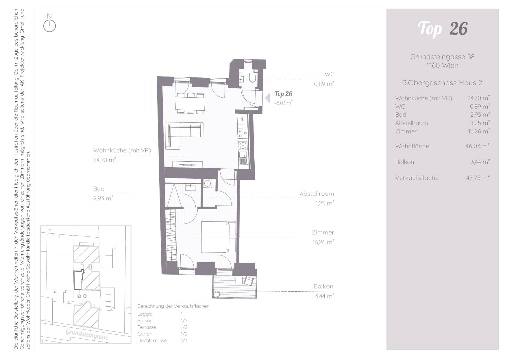 Grundriss Top 26 — Residenz-Brunnenmarkt — 2 Zimmer — 46 m²