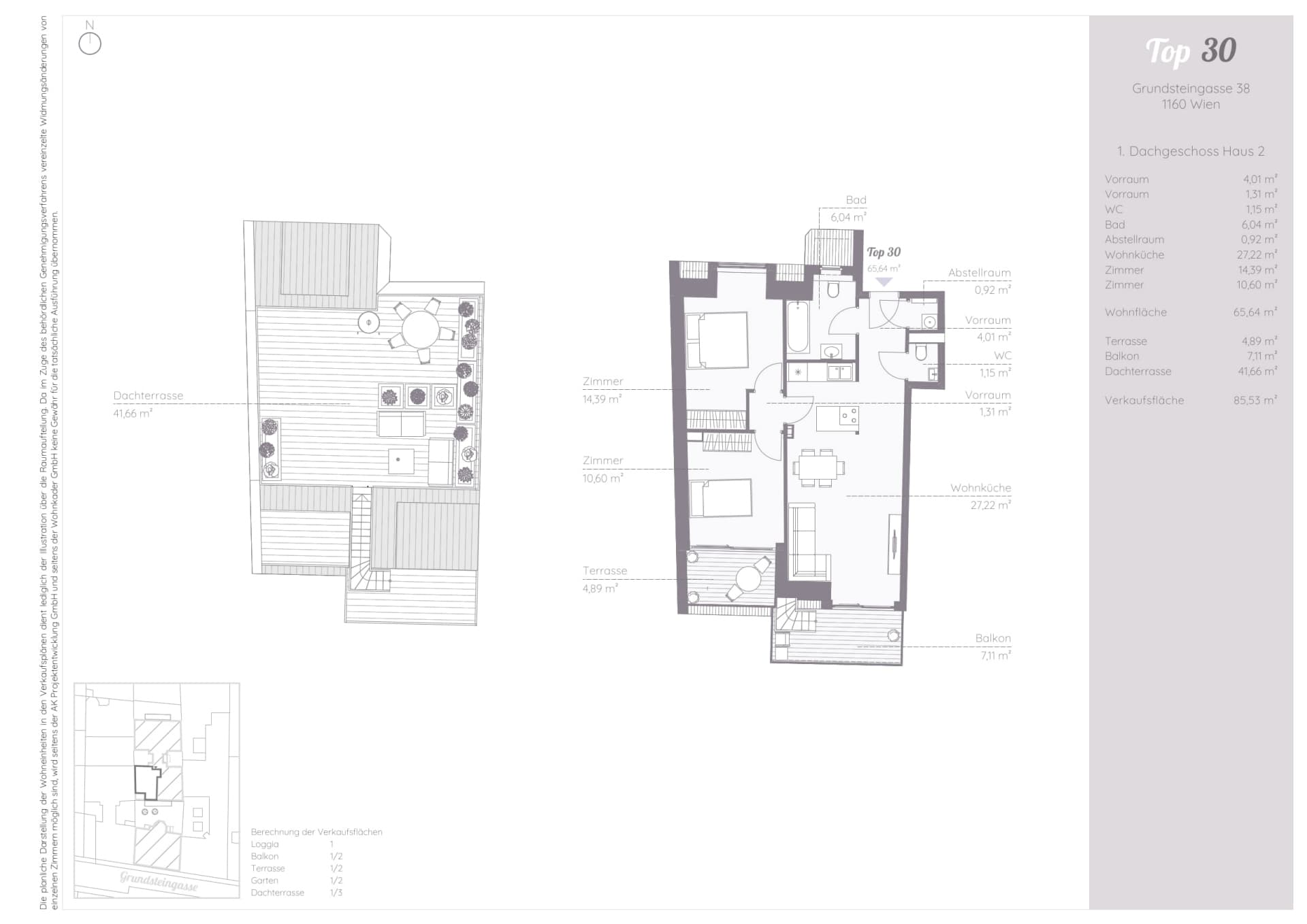 Grundriss Top 30 — Residenz-Brunnenmarkt — 3 Zimmer — 65,6 m² — Attic floor