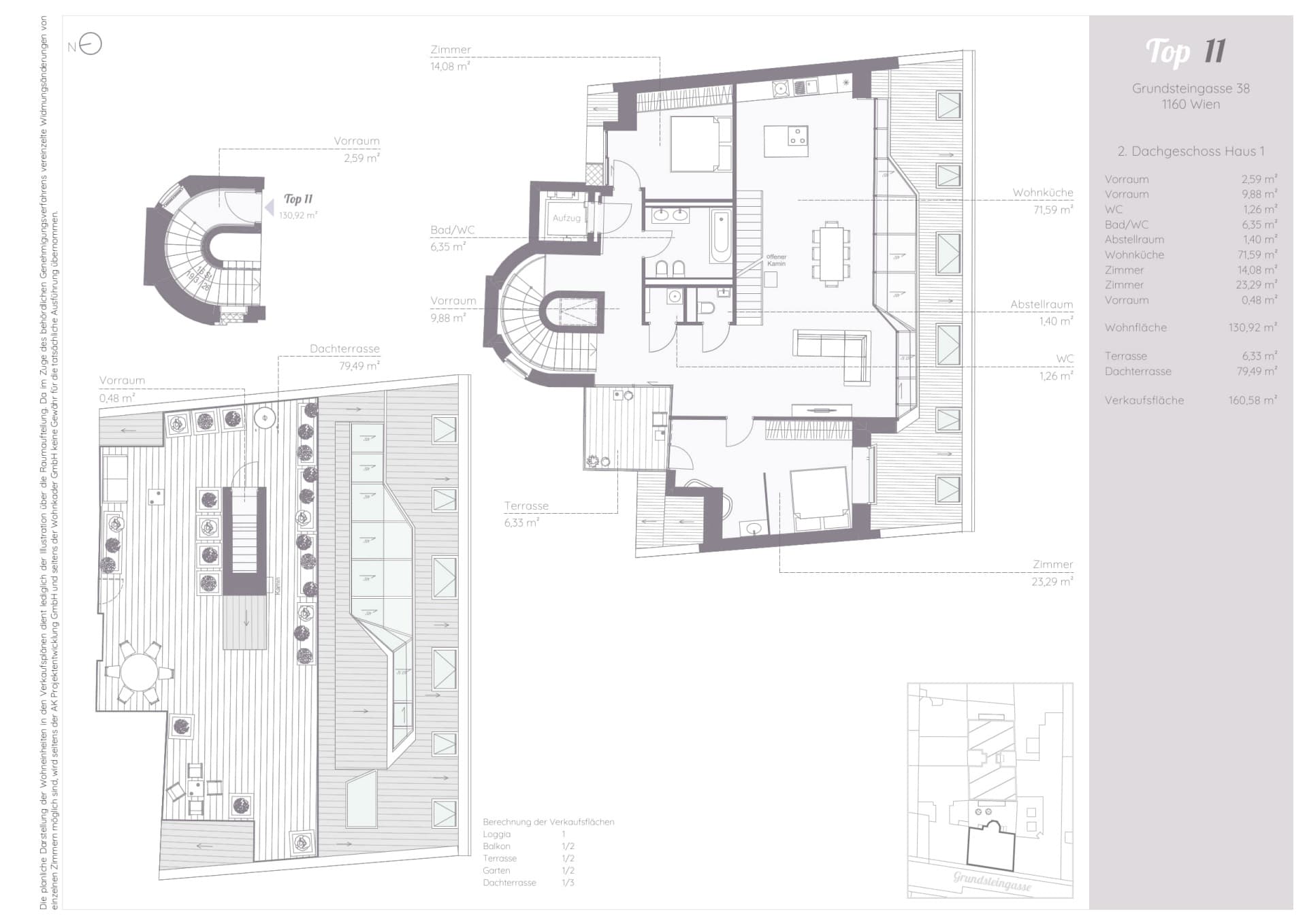 Grundriss Top 11 — Residenz-Brunnenmarkt — 3 Zimmer — 130,9 m² — Attic floor
