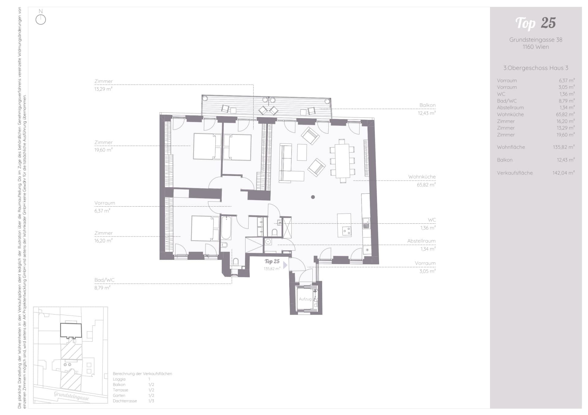 Grundriss Top 25 — Residenz-Brunnenmarkt — 4 Zimmer — 135,8 m² — 3rd floor