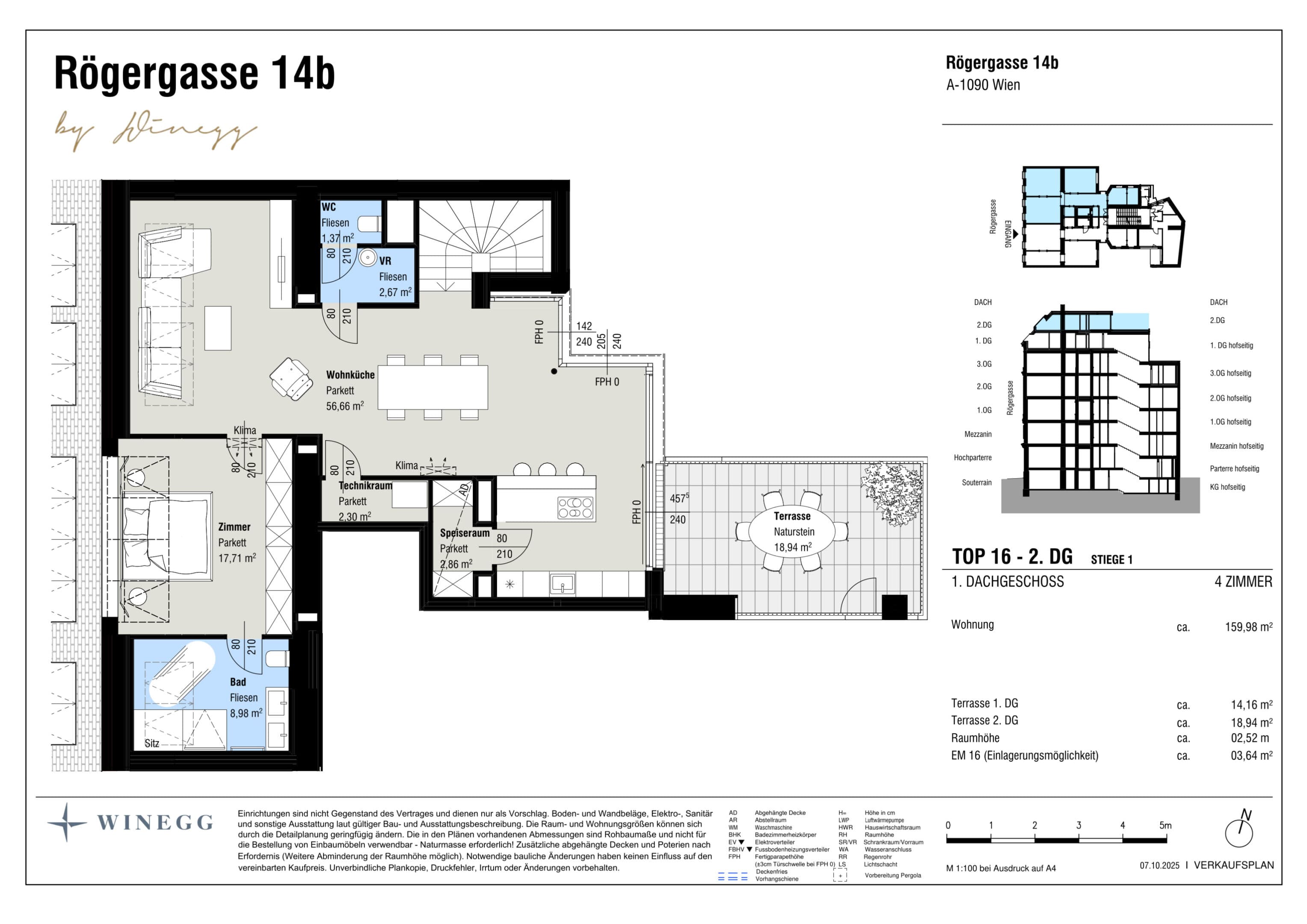 Grundriss Top 16 — Rögergasse 14B — 4 Zimmer — 160 m² — 1st attic floor / 2nd attic floor — Grundriss 2/2