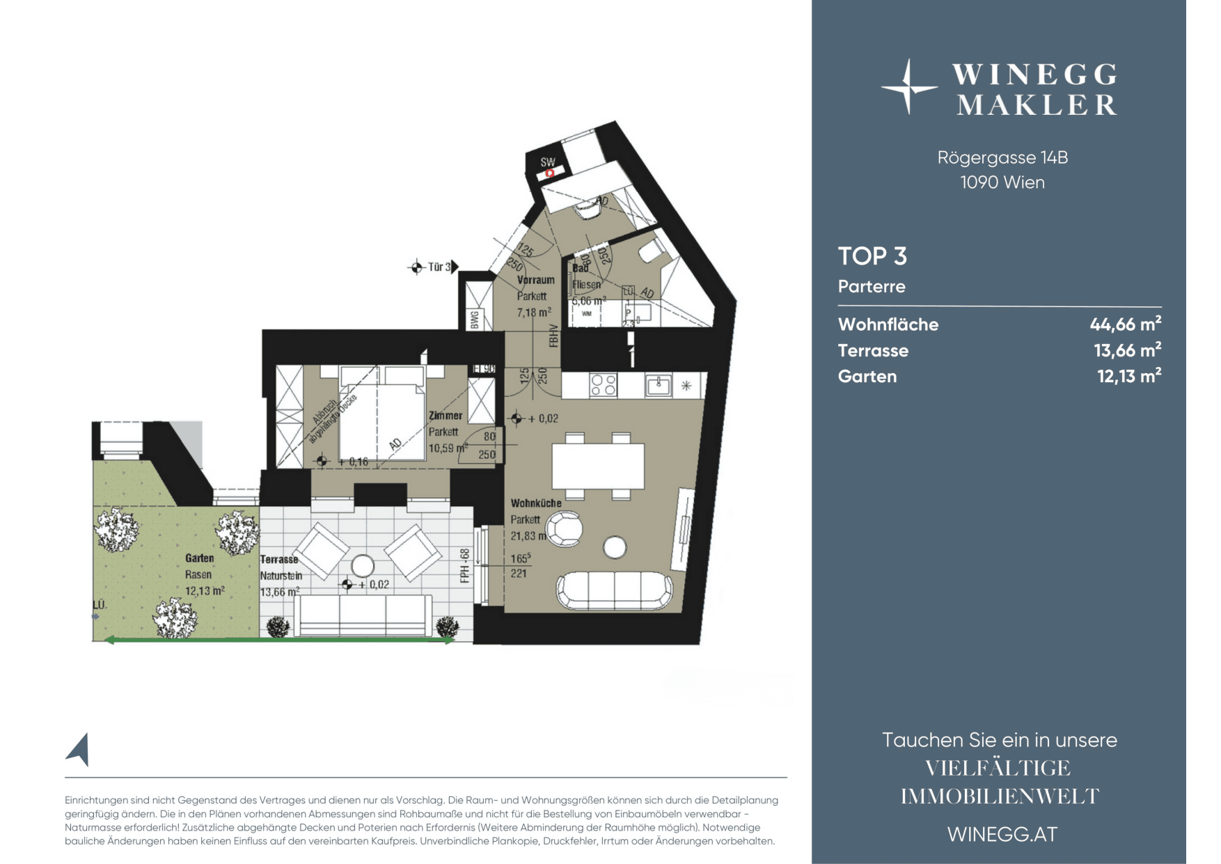 Grundriss Top 3 — Rögergasse 14B — 2 Zimmer — 44,8 m² — Ground floor