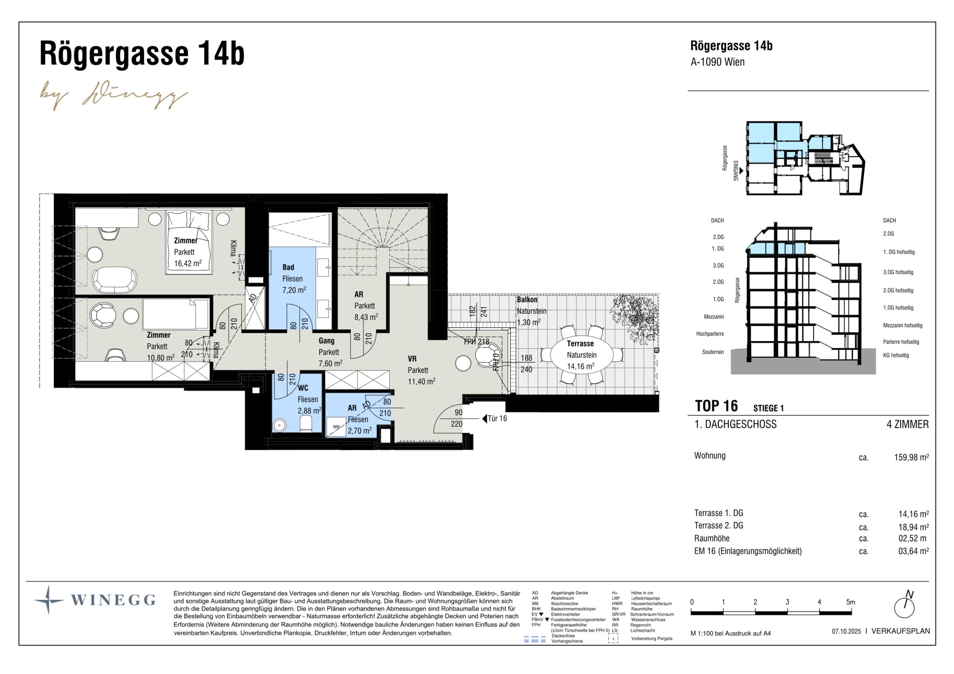 Grundriss Top 16 — Rögergasse 14B — 4 Zimmer — 160 m² — 1st attic floor / 2nd attic floor — Grundriss 1/2